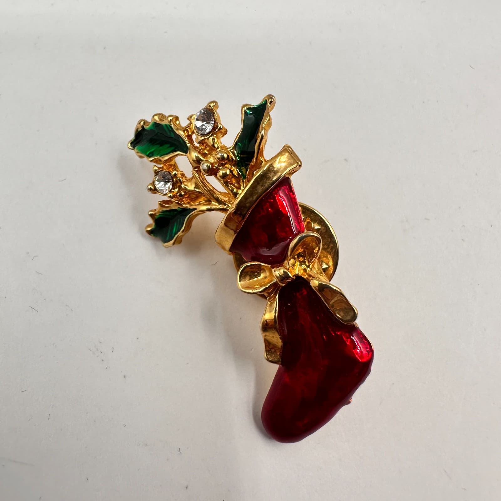 Vintage 80s 90s Christmas Brooch Pins Set Enamel Gold Tone Wreath Bells Heart - Thumbnail 13