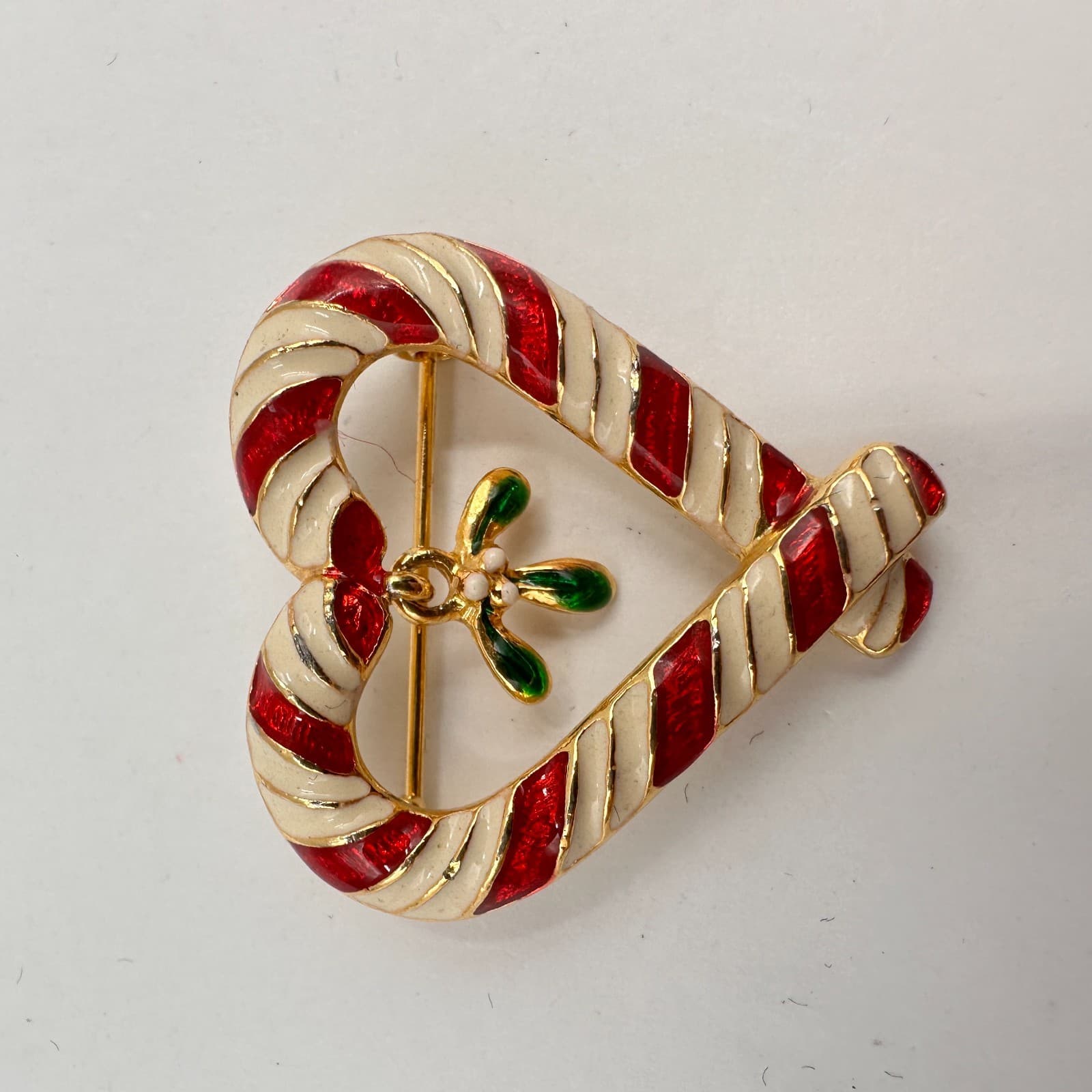 Vintage 80s 90s Christmas Brooch Pins Set Enamel Gold Tone Wreath Bells Heart - Thumbnail 8