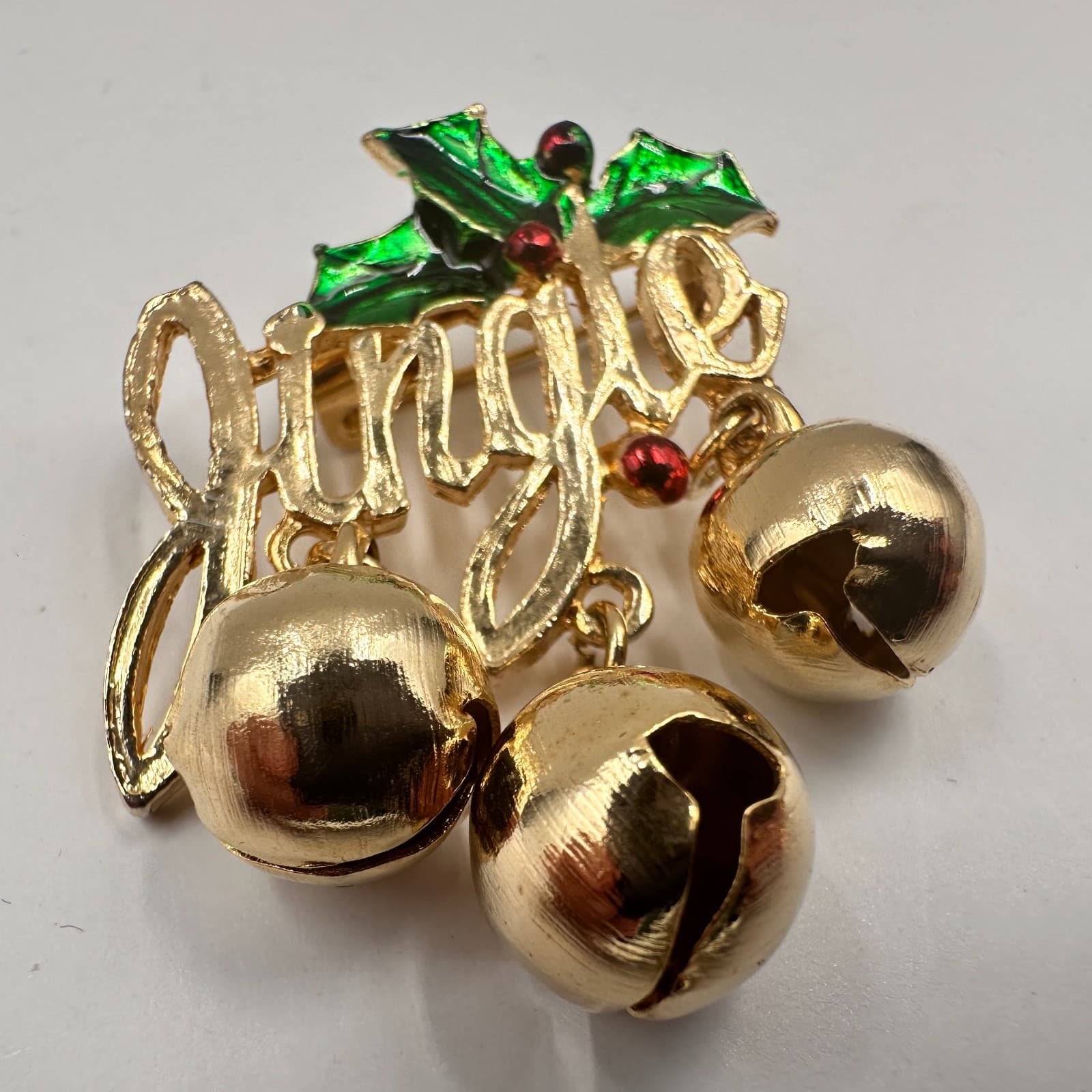 Vintage 80s 90s Christmas Brooch Pins Set Enamel Gold Tone Wreath Bells Heart - Thumbnail 11