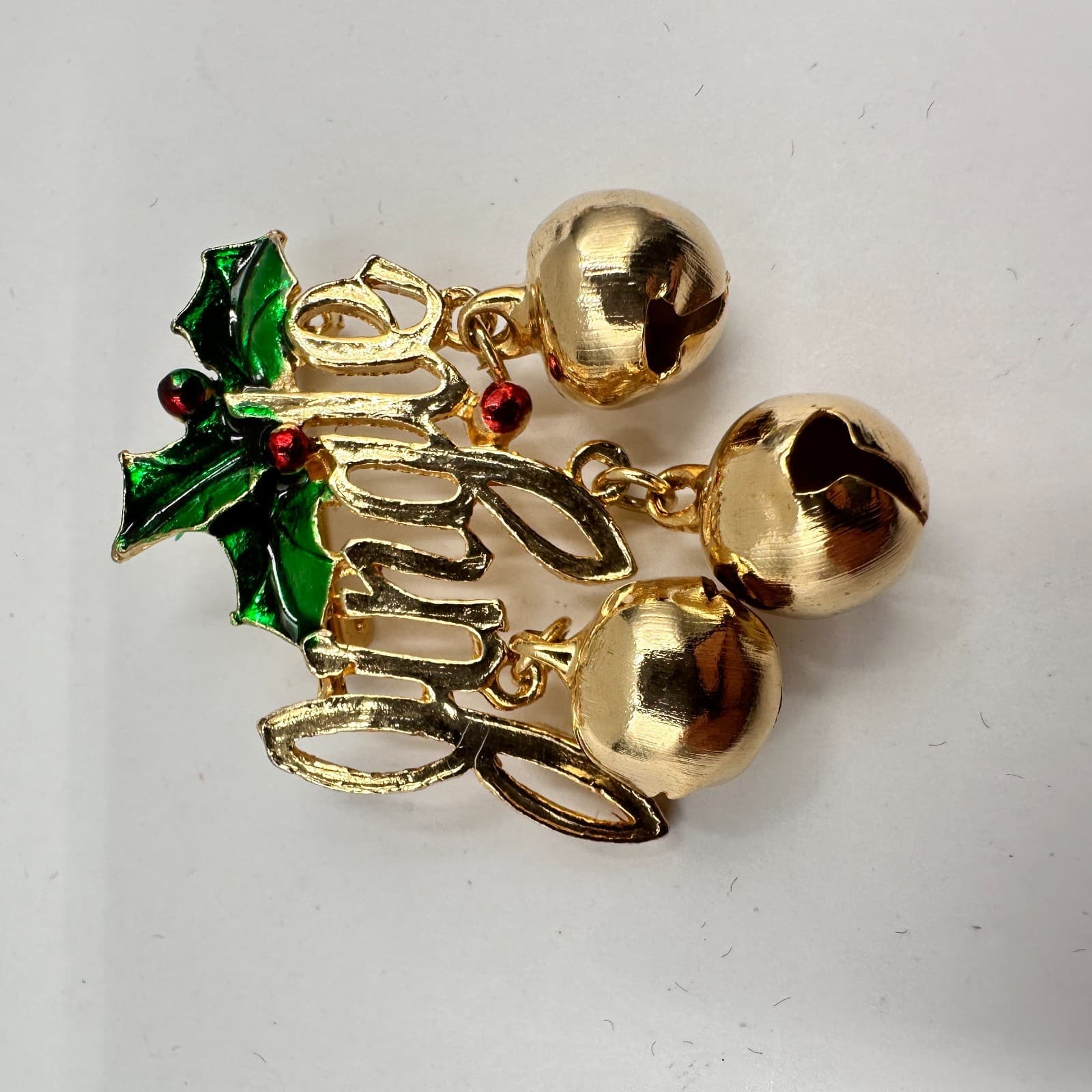 Vintage 80s 90s Christmas Brooch Pins Set Enamel Gold Tone Wreath Bells Heart - Thumbnail 10