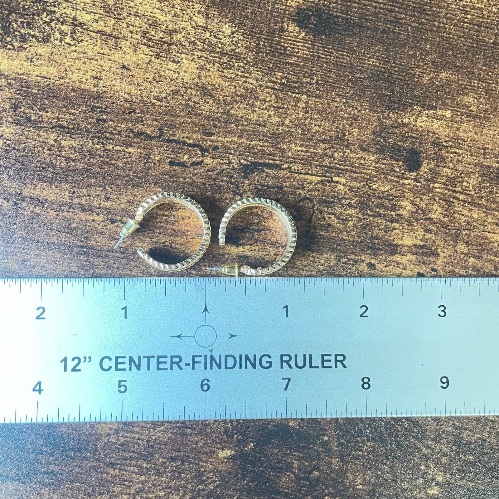 Vintage VTG Gold Tone Wide Hoops Earrings Rope Edge Dome Chunky Post Back - Thumbnail 7