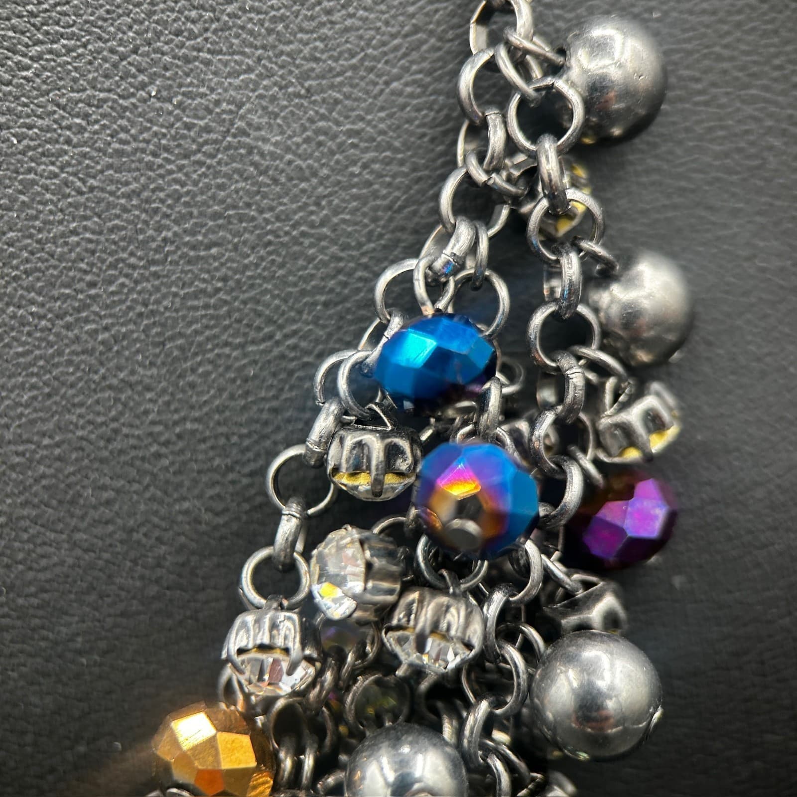 Vintage Gunmetal Cluster Statement Necklace Multicolor Beads 18in - Thumbnail 6