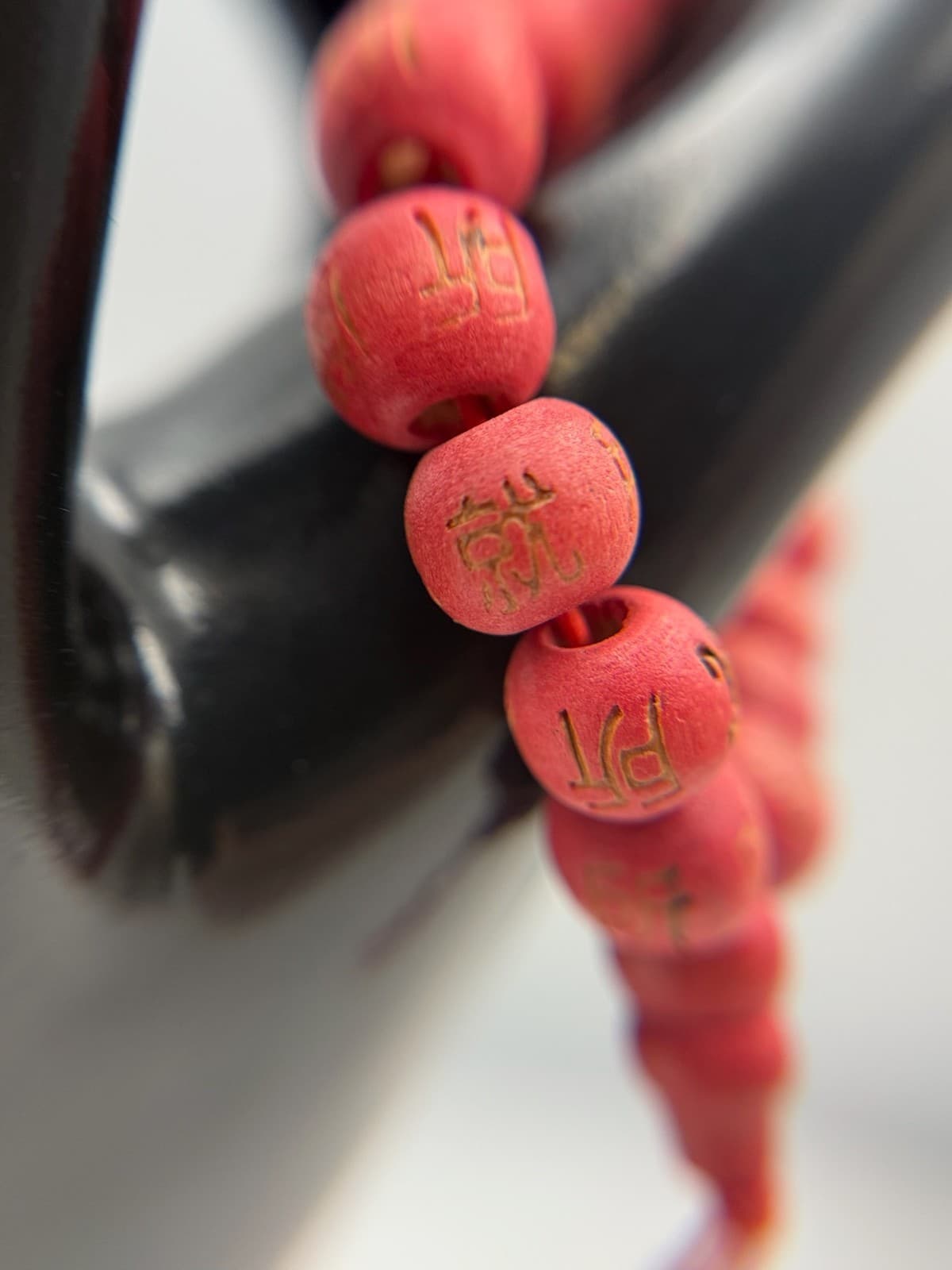 Vintage Handmade Women Red Wooden Stretch Carved Symbols Prayer Bead Fashion - Thumbnail 5