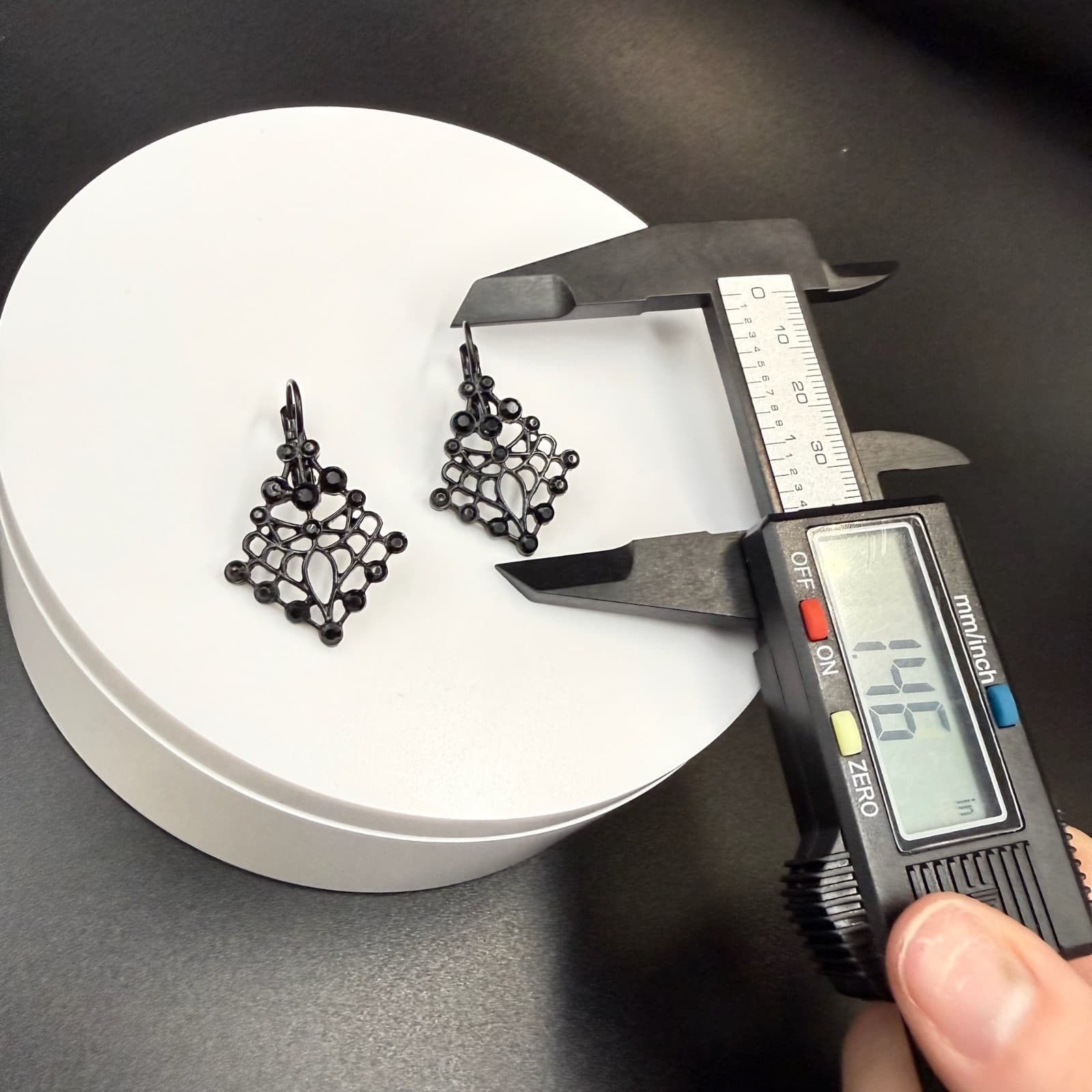 Vintage Contemporary Black Geometric Fashion Deco Style Dangle Post Filigree - Thumbnail 2