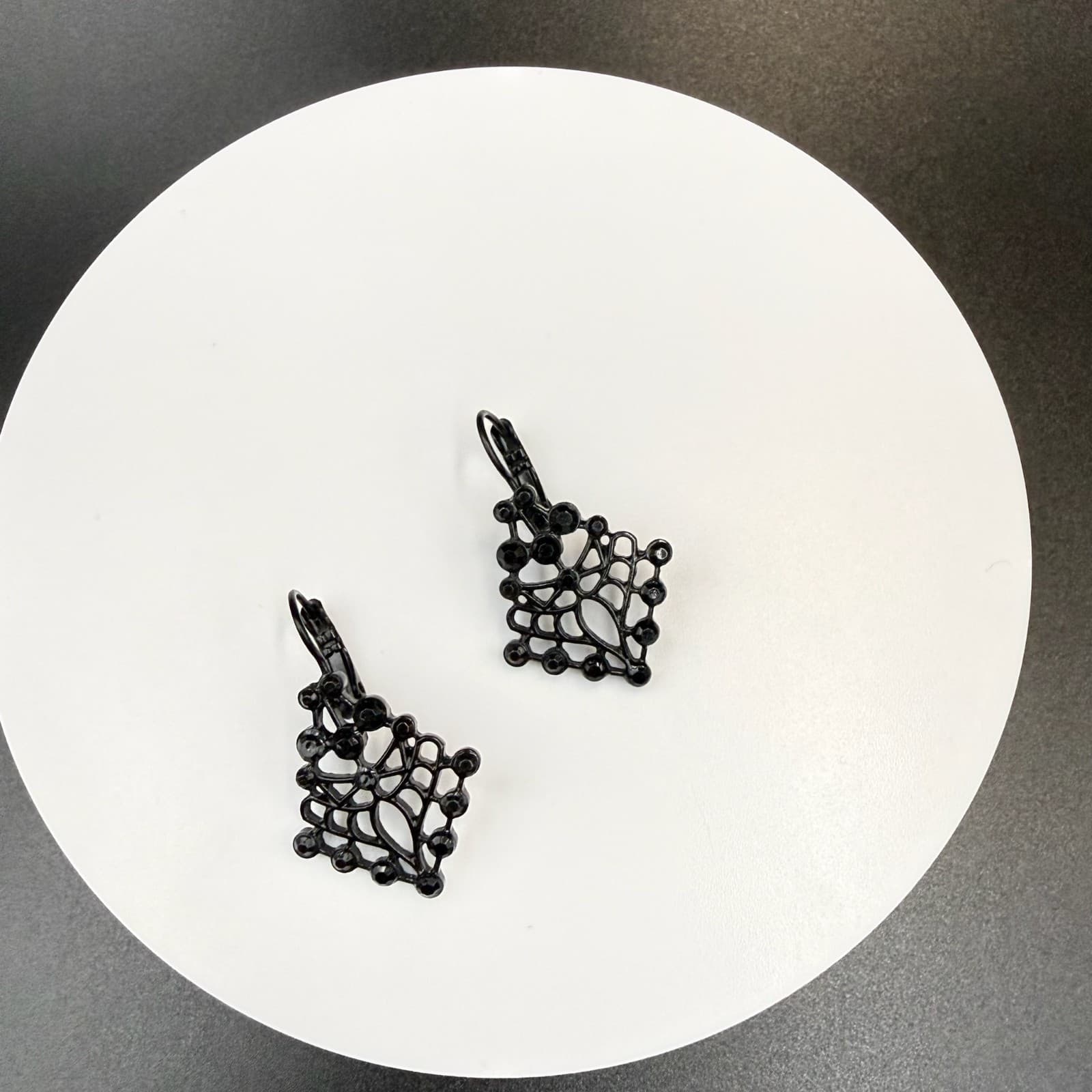 Vintage Contemporary Black Geometric Fashion Deco Style Dangle Post Filigree - Thumbnail 9