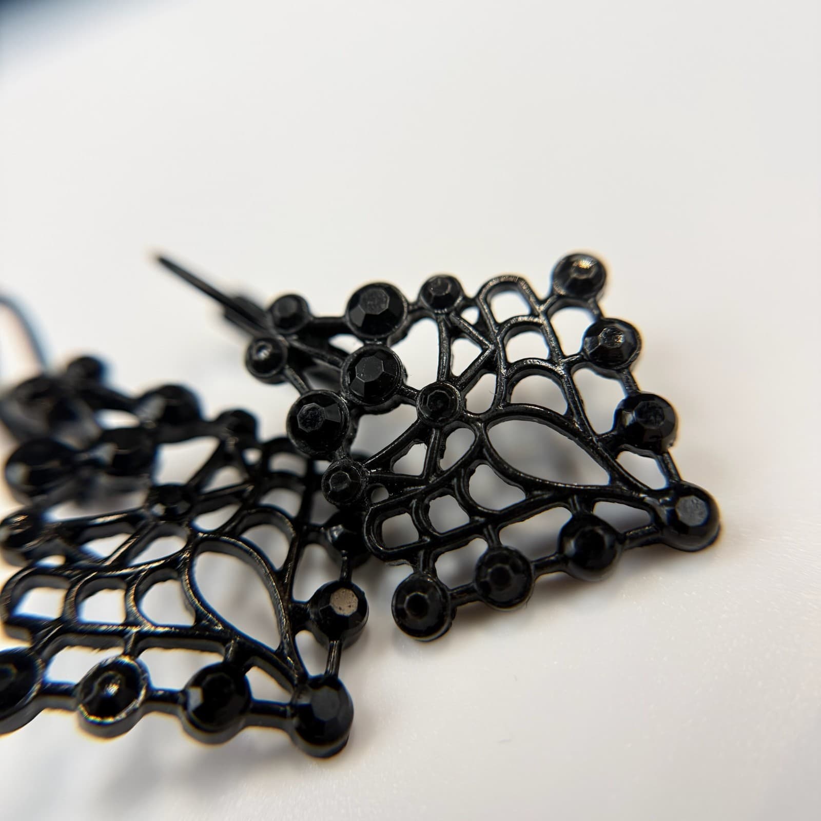 Vintage Contemporary Black Geometric Fashion Deco Style Dangle Post Filigree - Thumbnail 15