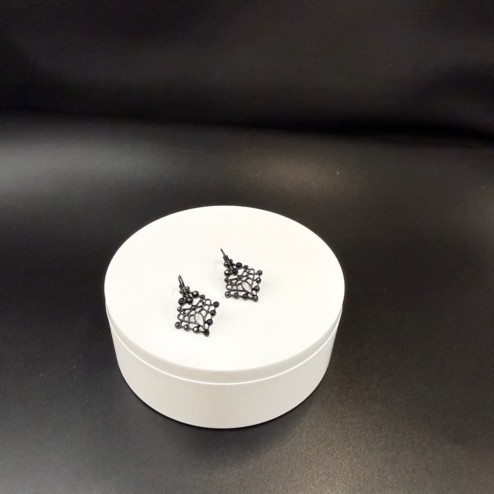 Vintage Contemporary Black Geometric Fashion Deco Style Dangle Post Filigree - Thumbnail 3