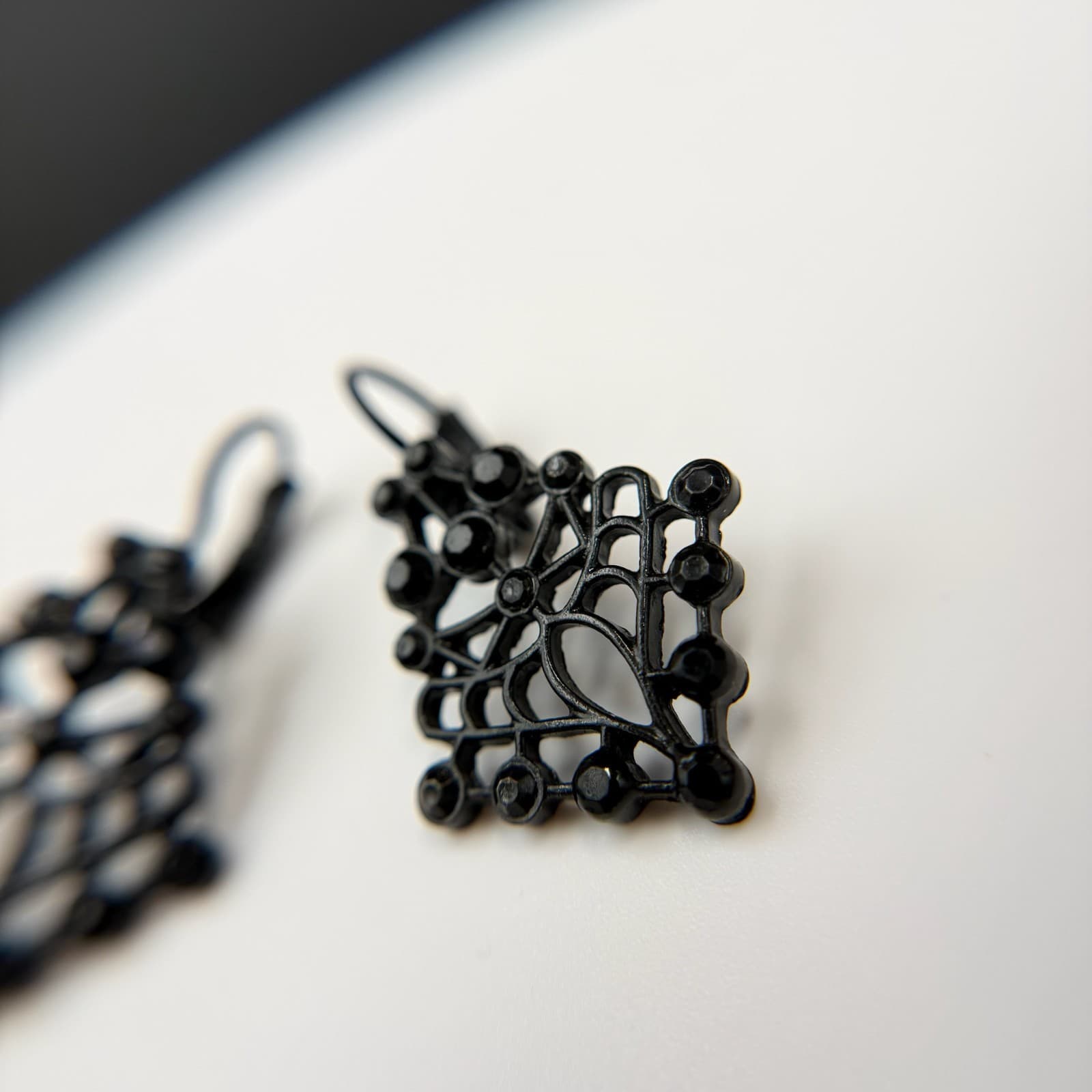 Vintage Contemporary Black Geometric Fashion Deco Style Dangle Post Filigree - Thumbnail 13