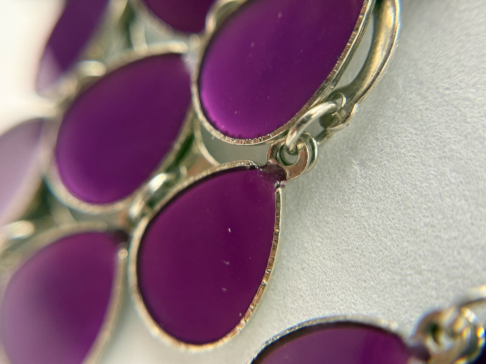 Vintage Purple Opaque Enameled Tear-Drop Retro Chandelier Pierced Earrings - Thumbnail 14