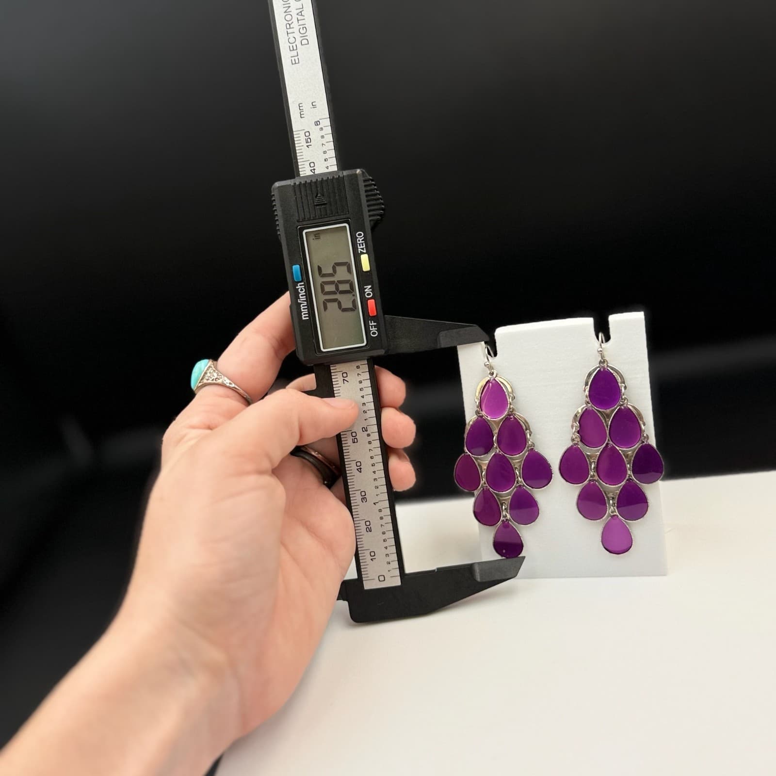 Vintage Purple Opaque Enameled Tear-Drop Retro Chandelier Pierced Earrings - Thumbnail 16