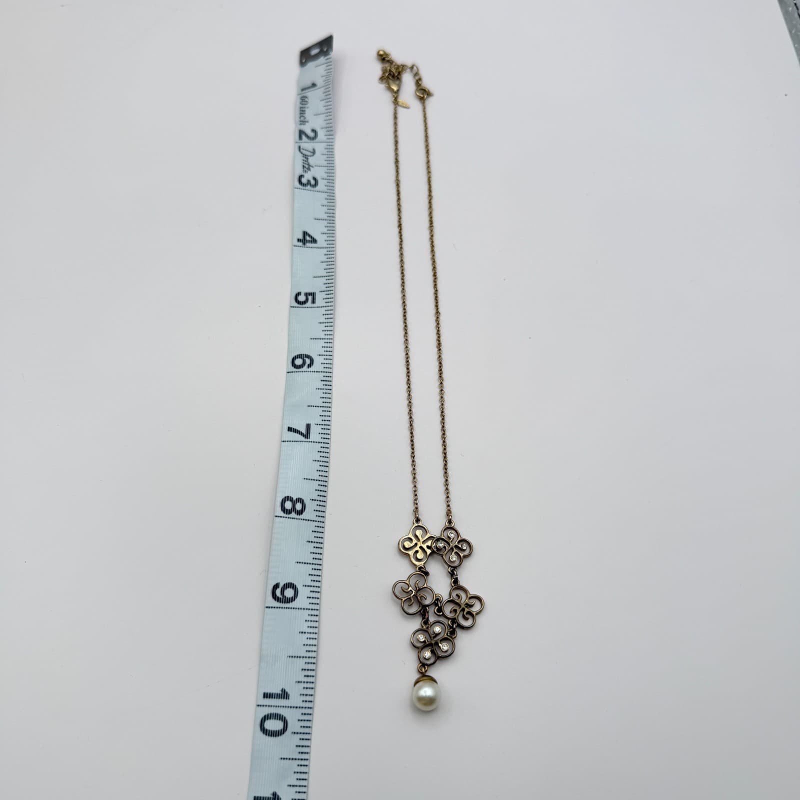 Vintage Y2K Gold Tone Faux Pearl Drop Filigree Flower Necklace Women's Jewelry - Thumbnail 7