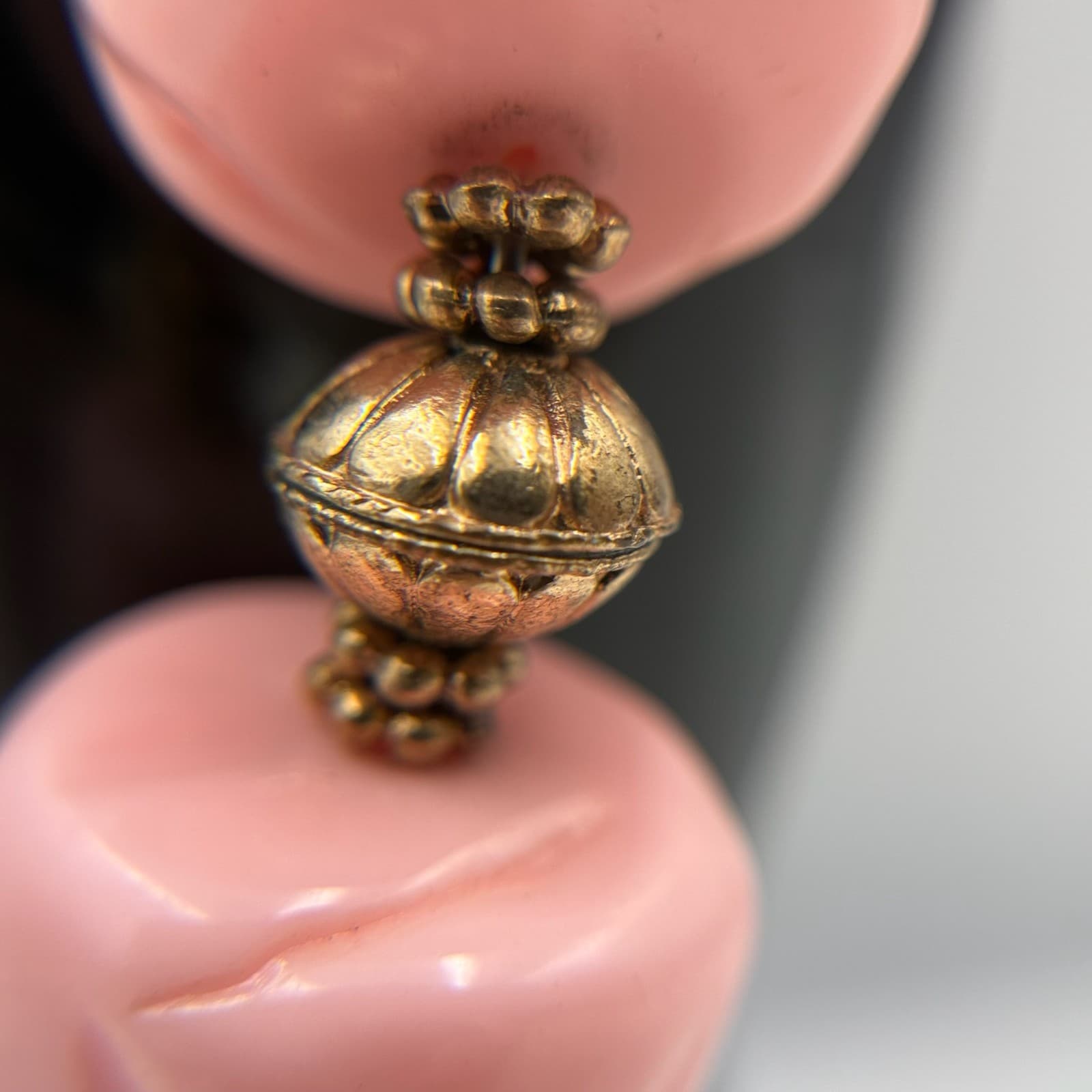 Vintage Handmade Womens Pink Chunky Stretch Gold Spacers Beaded Fashion Bracelet - Thumbnail 4