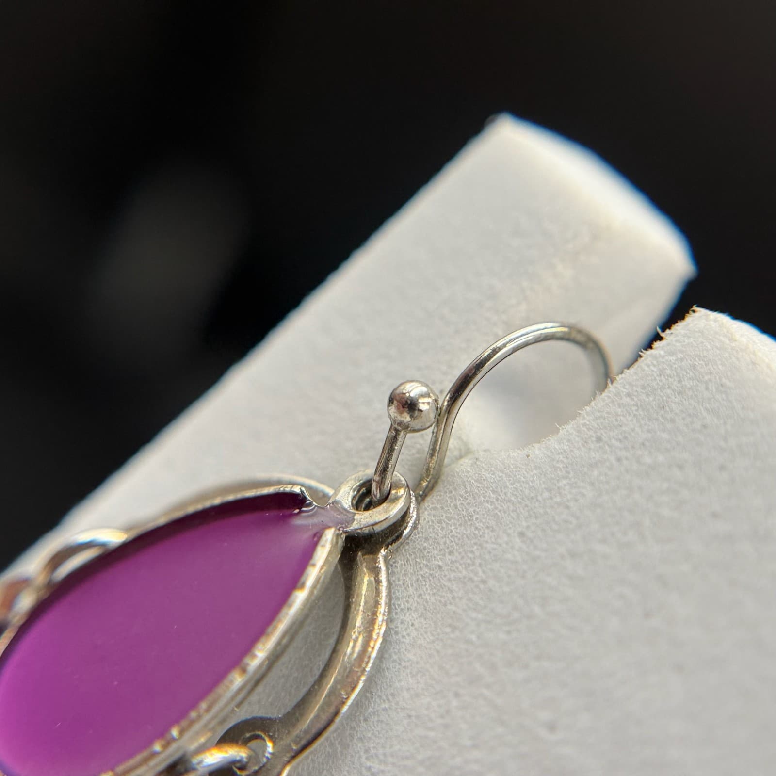 Vintage Purple Opaque Enameled Tear-Drop Retro Chandelier Pierced Earrings - Thumbnail 15