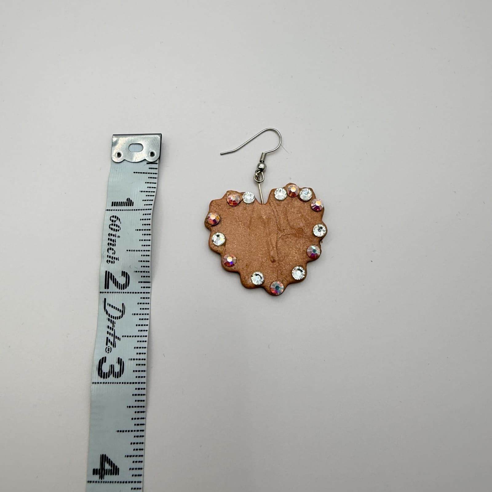 Vintage 90s Heart Dangle Earrings Leather Style Glass Rhinestone Women's Jewelry - Thumbnail 8