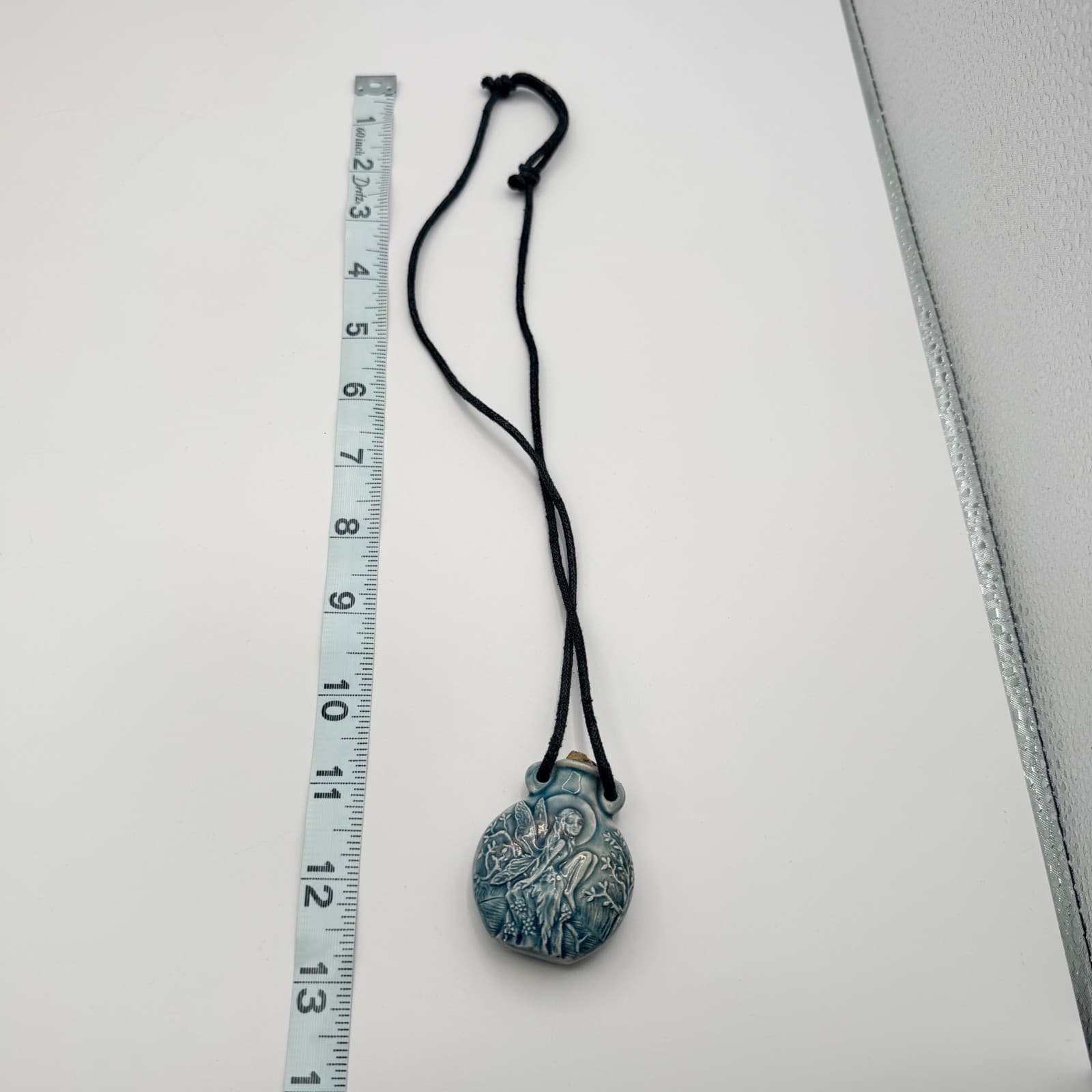 Vintage 90s Blue Ceramic Fairy Perfume Bottle Pendant Necklace Boho Pottery Cord - Thumbnail 8