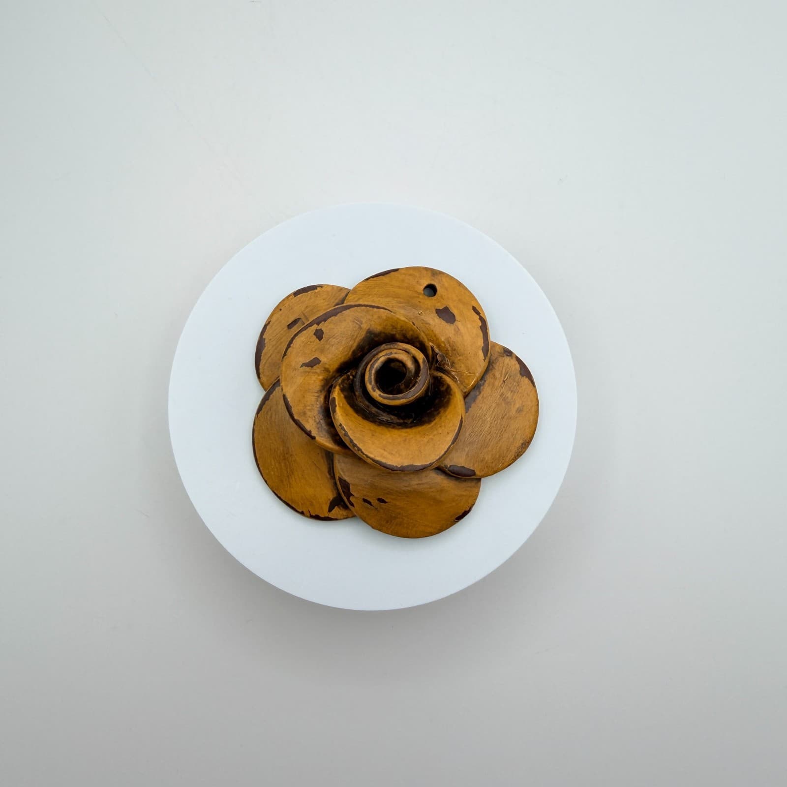 Vintage 90s Handcrafted Rose Pendant Mustard Yellow Women's Classic Jewelry - Thumbnail 2