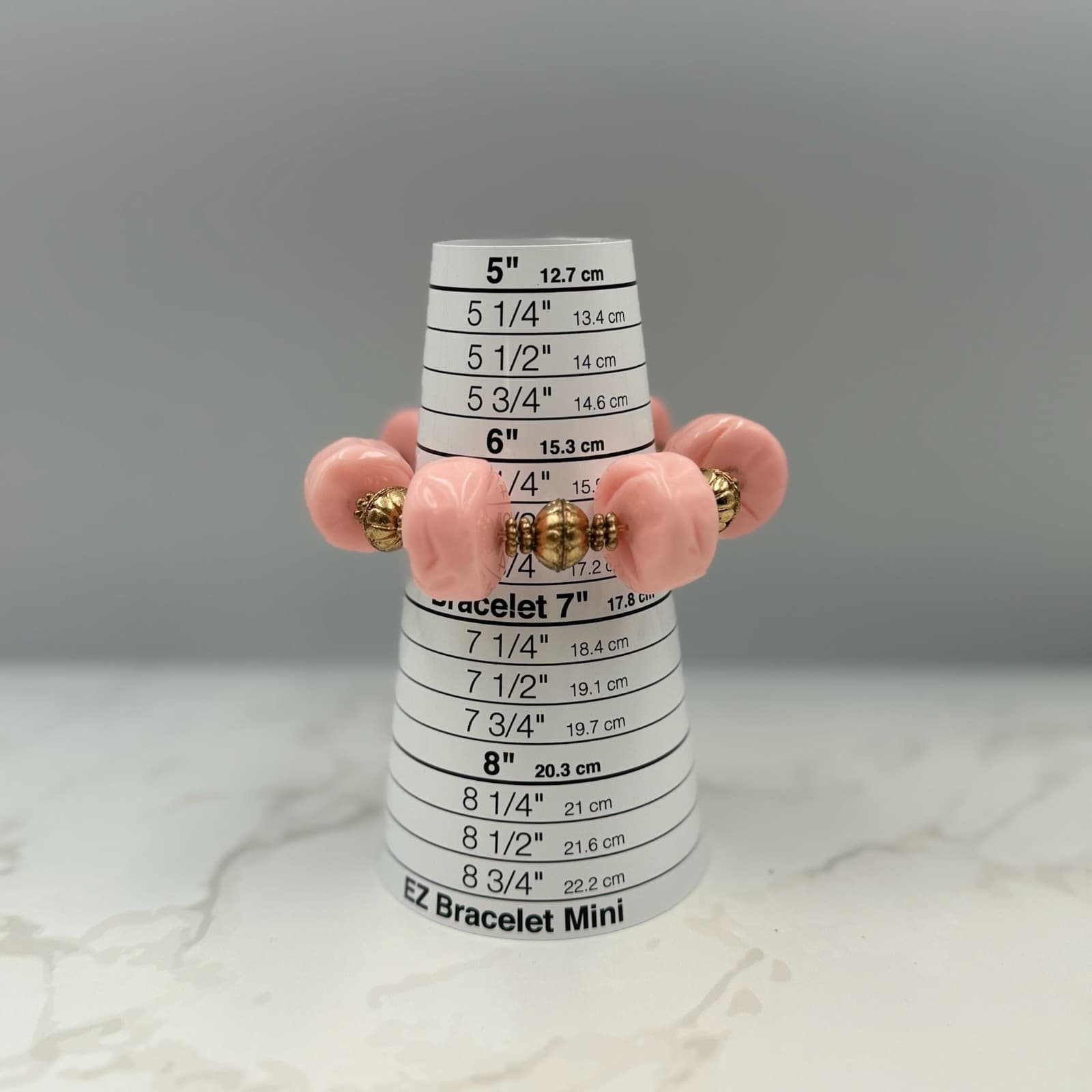 Vintage Handmade Womens Pink Chunky Stretch Gold Spacers Beaded Fashion Bracelet - Thumbnail 6