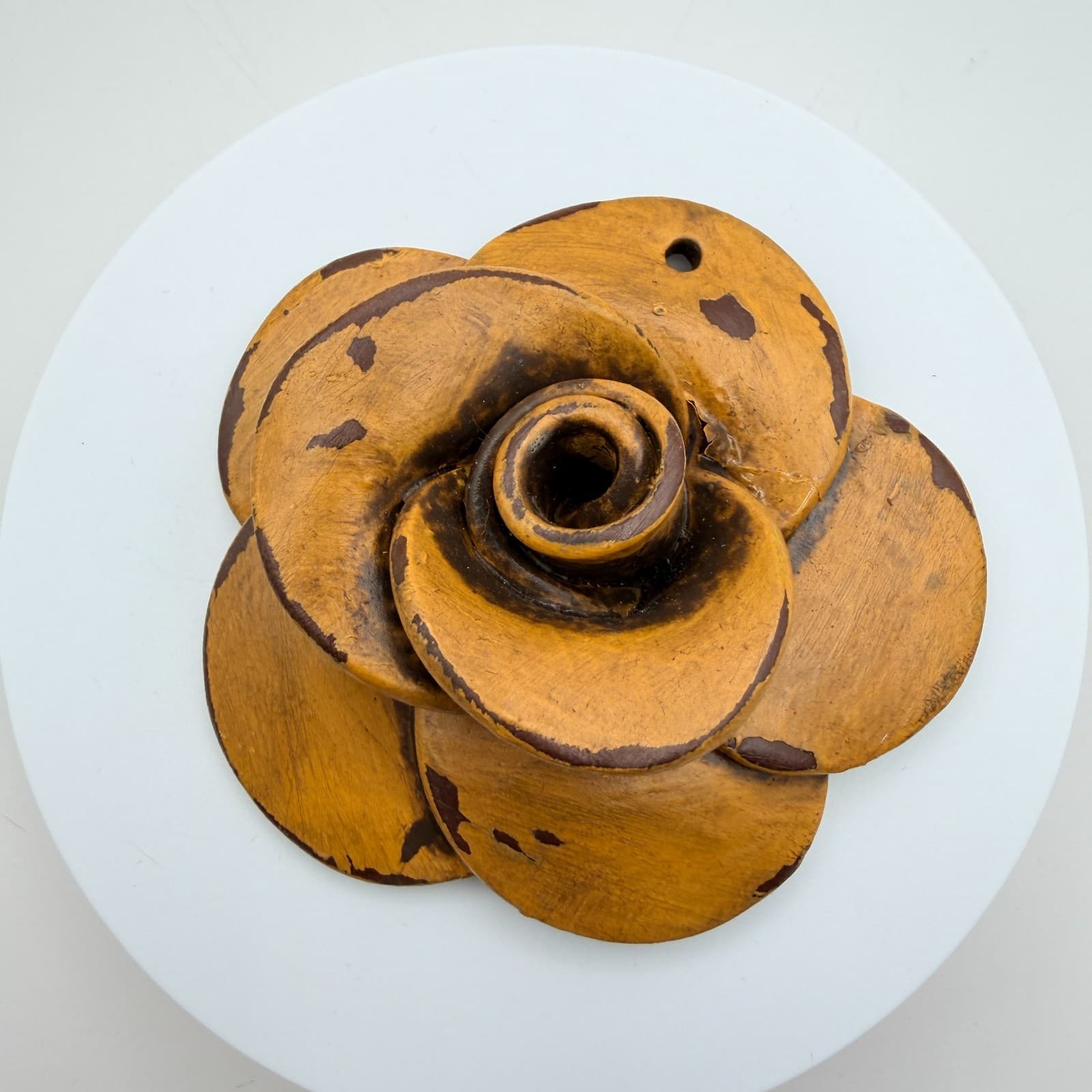 Vintage 90s Handcrafted Rose Pendant Mustard Yellow Women's Classic Jewelry - Image 1