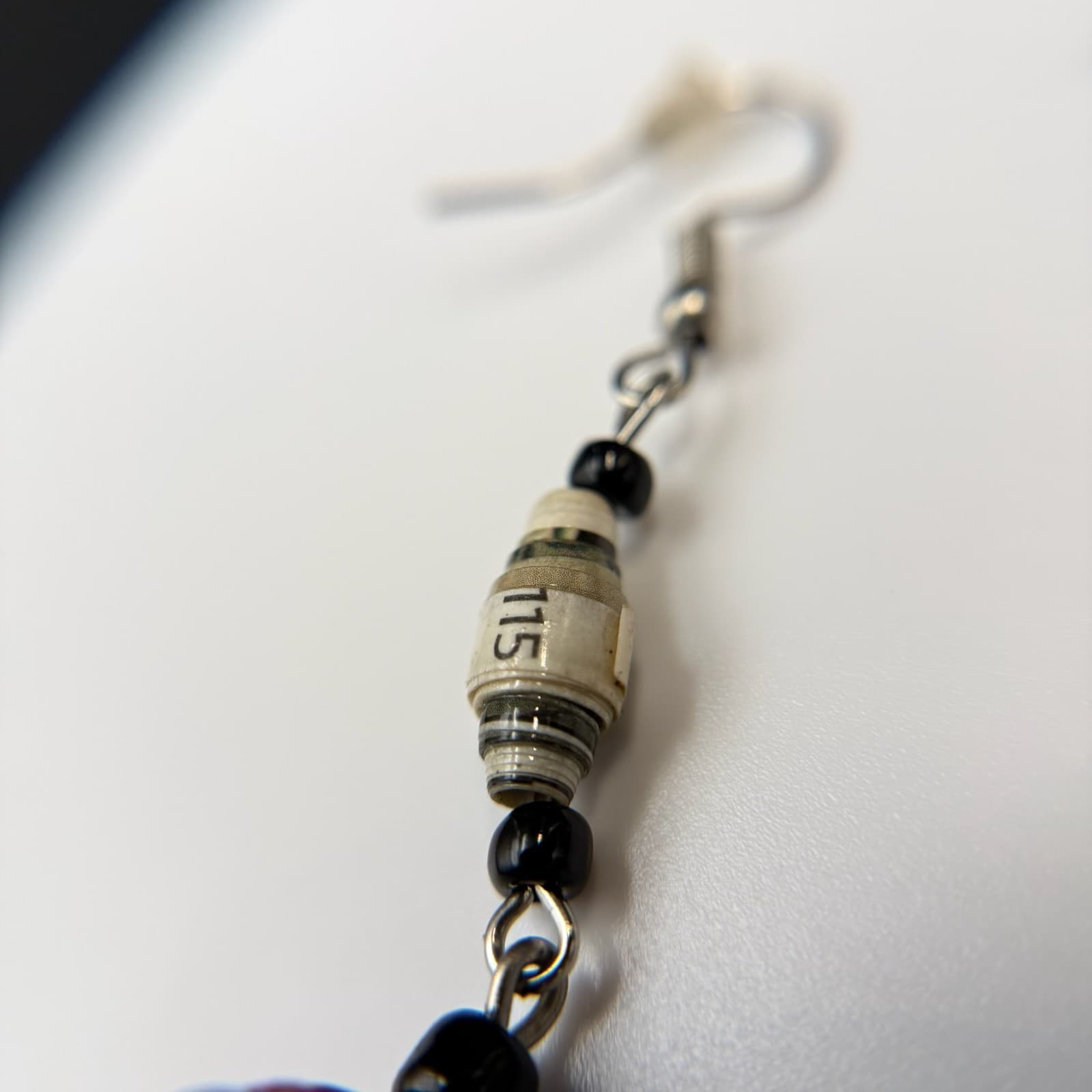 Vintage Multi Colored Bold Classic Dropped Dangle Recycled Paper Bead Earrings - Thumbnail 11