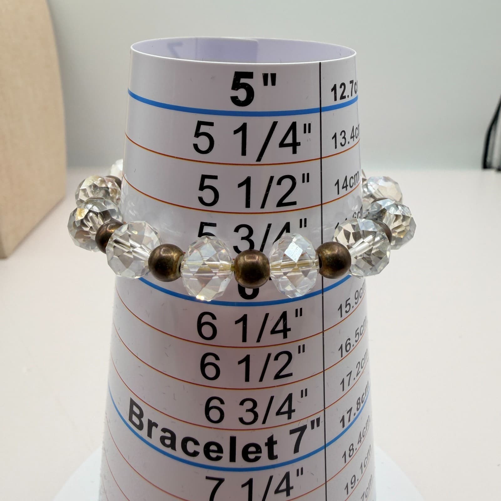 Vintage 80s Clear Beaded Stretch Bracelet Bronze Saint Medal Charm Retro Jewelry - Thumbnail 8