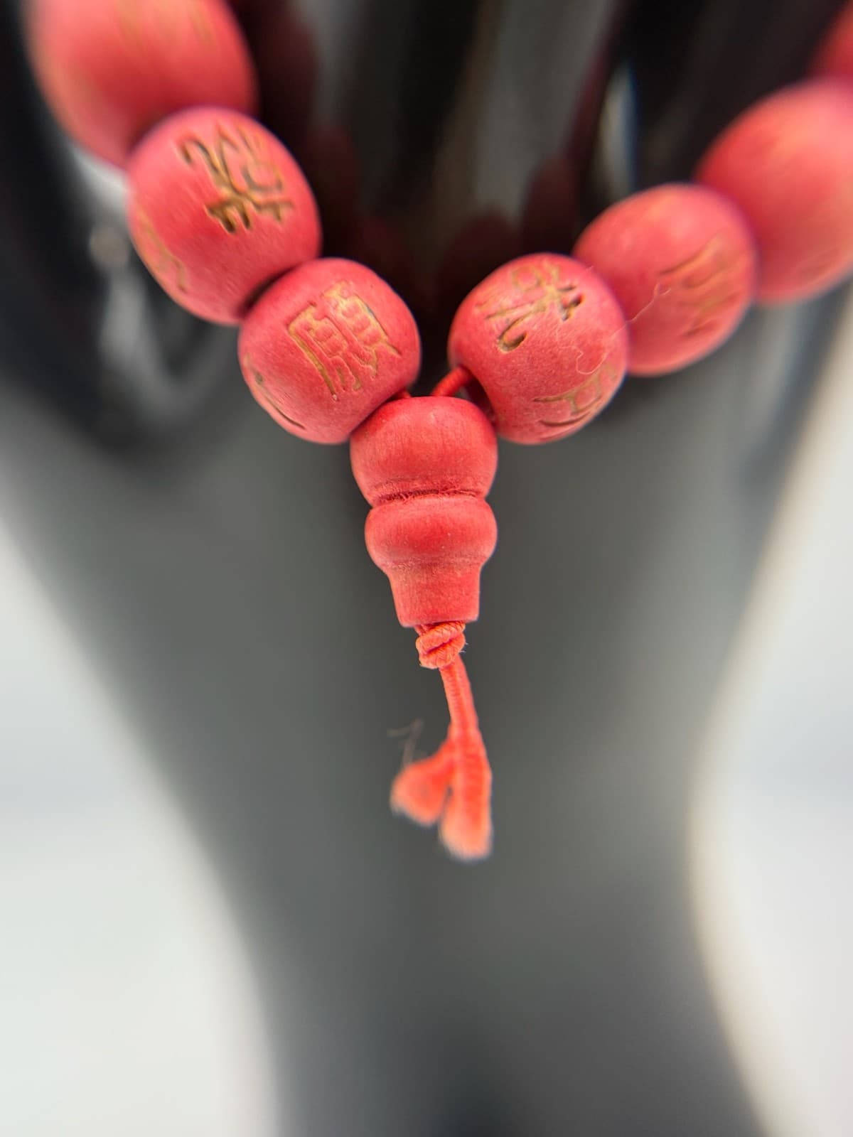 Vintage Handmade Women Red Wooden Stretch Carved Symbols Prayer Bead Fashion - Thumbnail 6