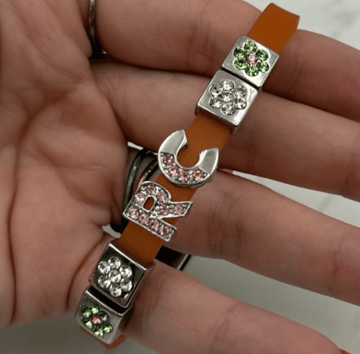 Vintage Handmade Womens Rhinestone Sliding Letters Alphabet Charms Wristbands - Image 1