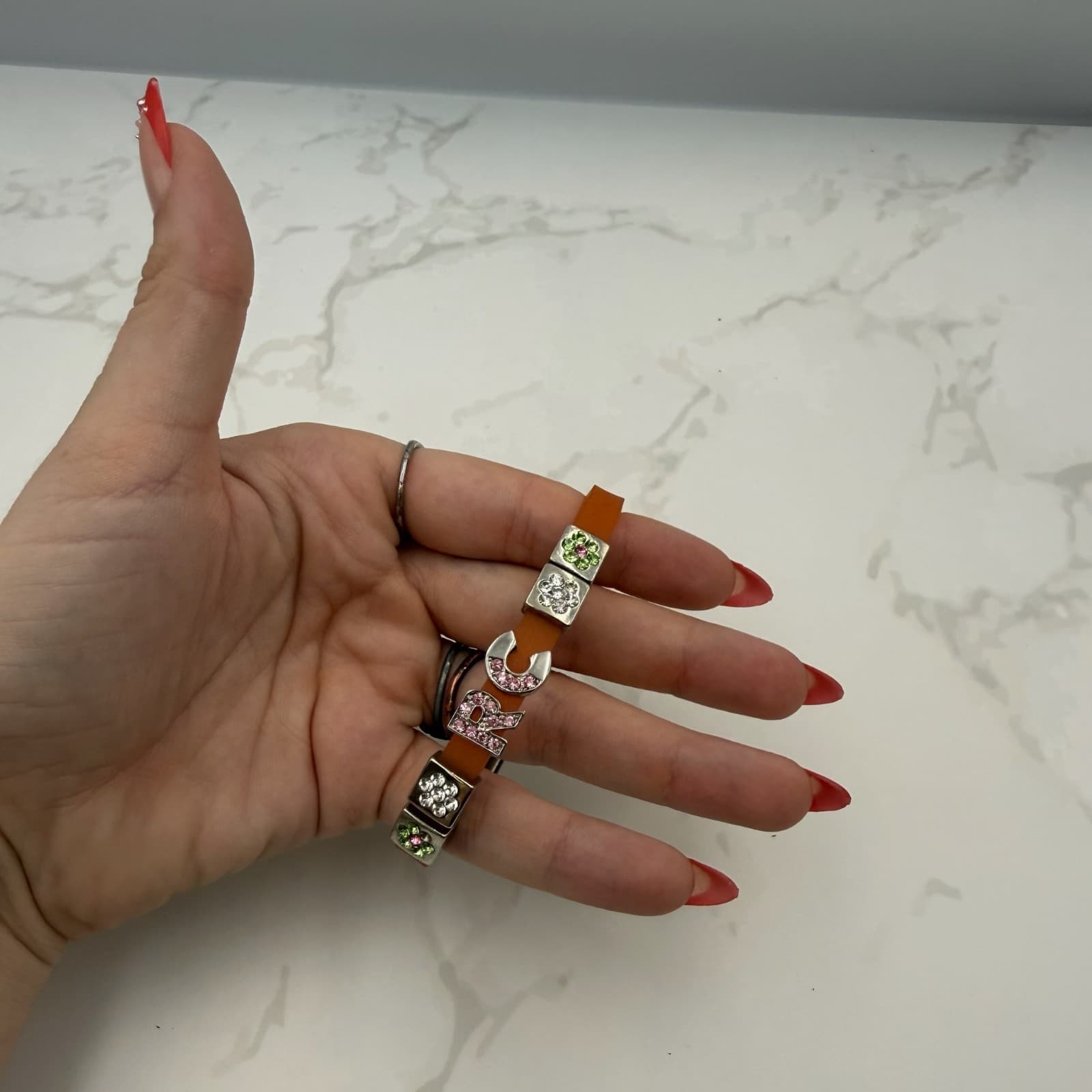 Vintage Handmade Womens Rhinestone Sliding Letters Alphabet Charms Wristbands - Thumbnail 7