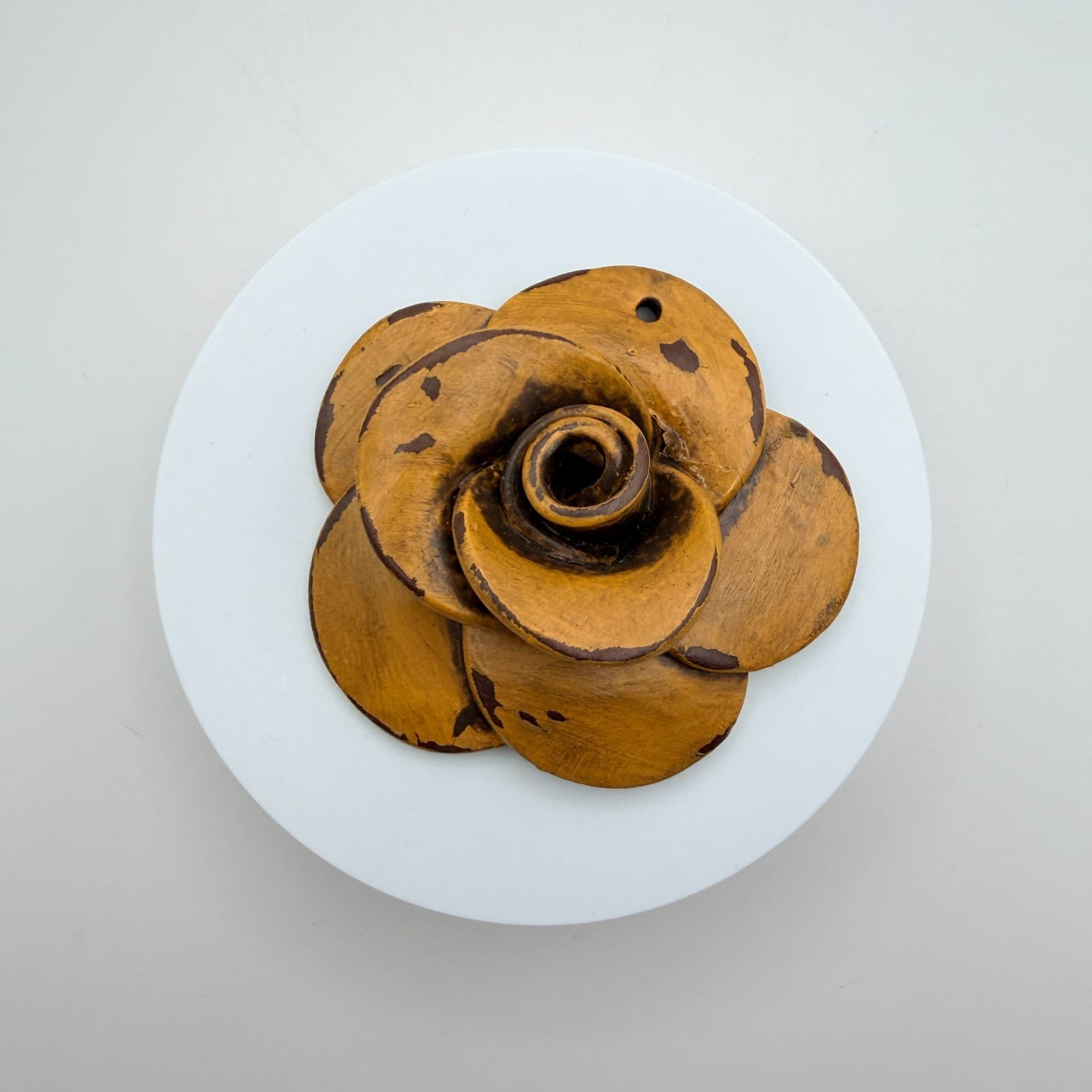 Vintage 90s Handcrafted Rose Pendant Mustard Yellow Women's Classic Jewelry - Thumbnail 3