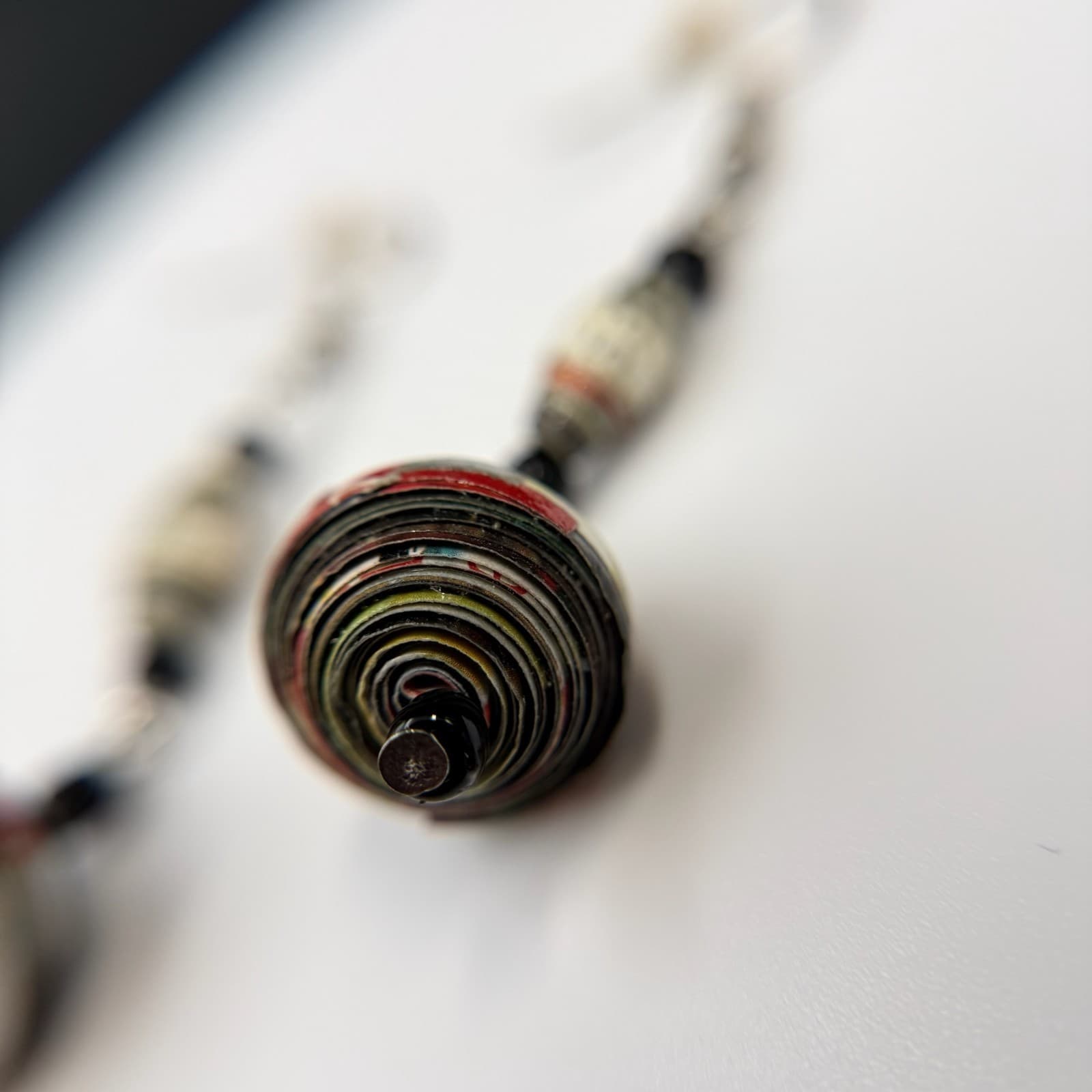 Vintage Multi Colored Bold Classic Dropped Dangle Recycled Paper Bead Earrings - Thumbnail 10