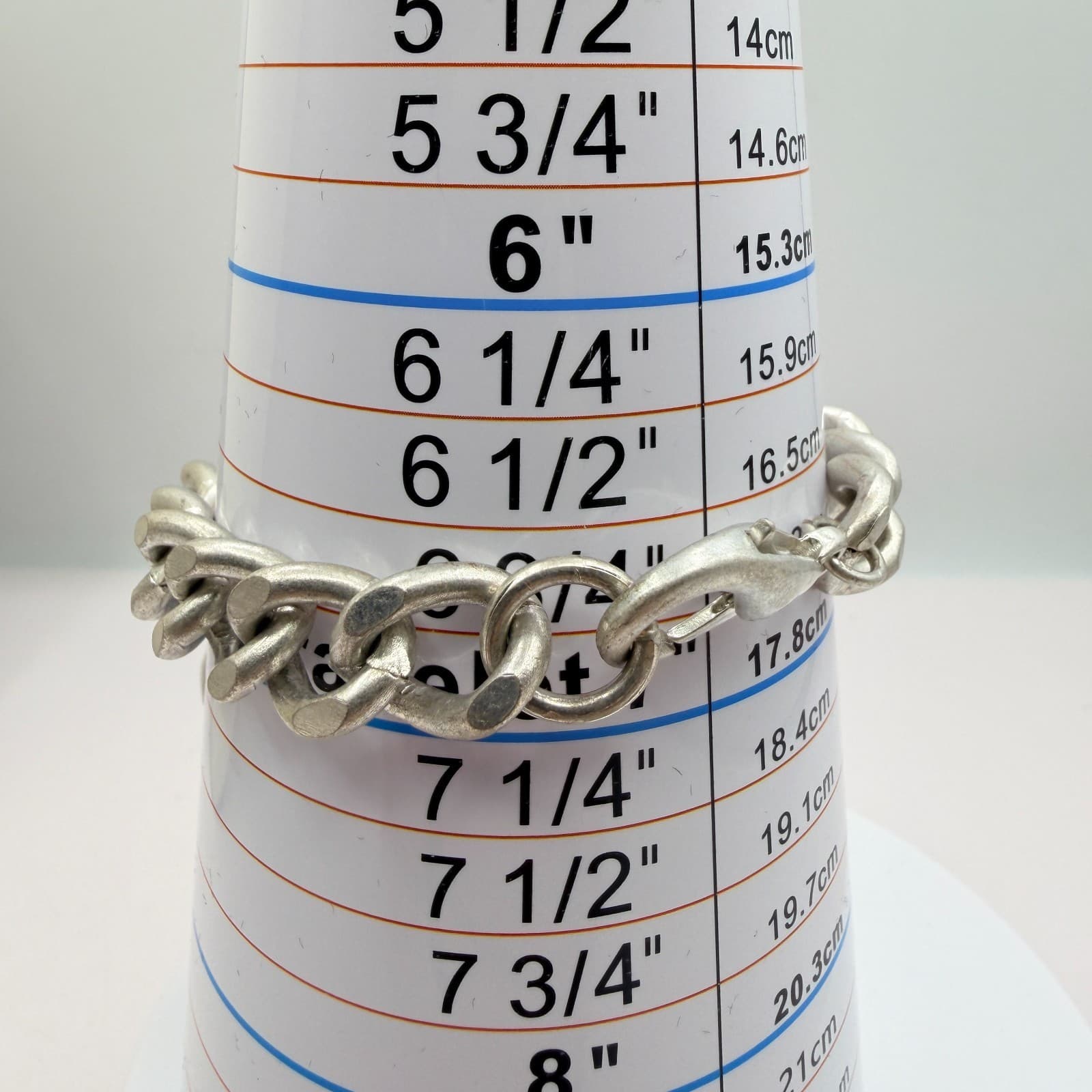 Vintage 90s Silver Tone Fleur De Lis Charm Bracelet Glass Chunky Curb Chain - Thumbnail 7