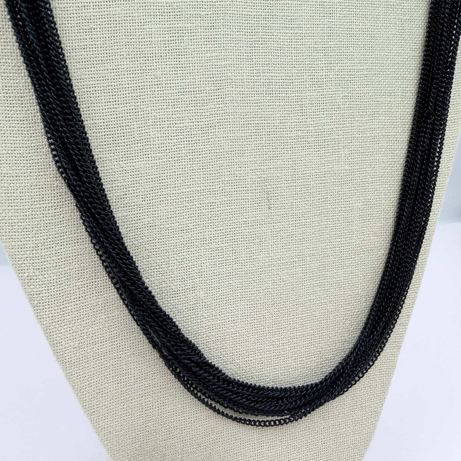 Vintage 90s Silver Tone Multi Strand Tassel Fringe Necklace Black Boho Jewelry - Thumbnail 10