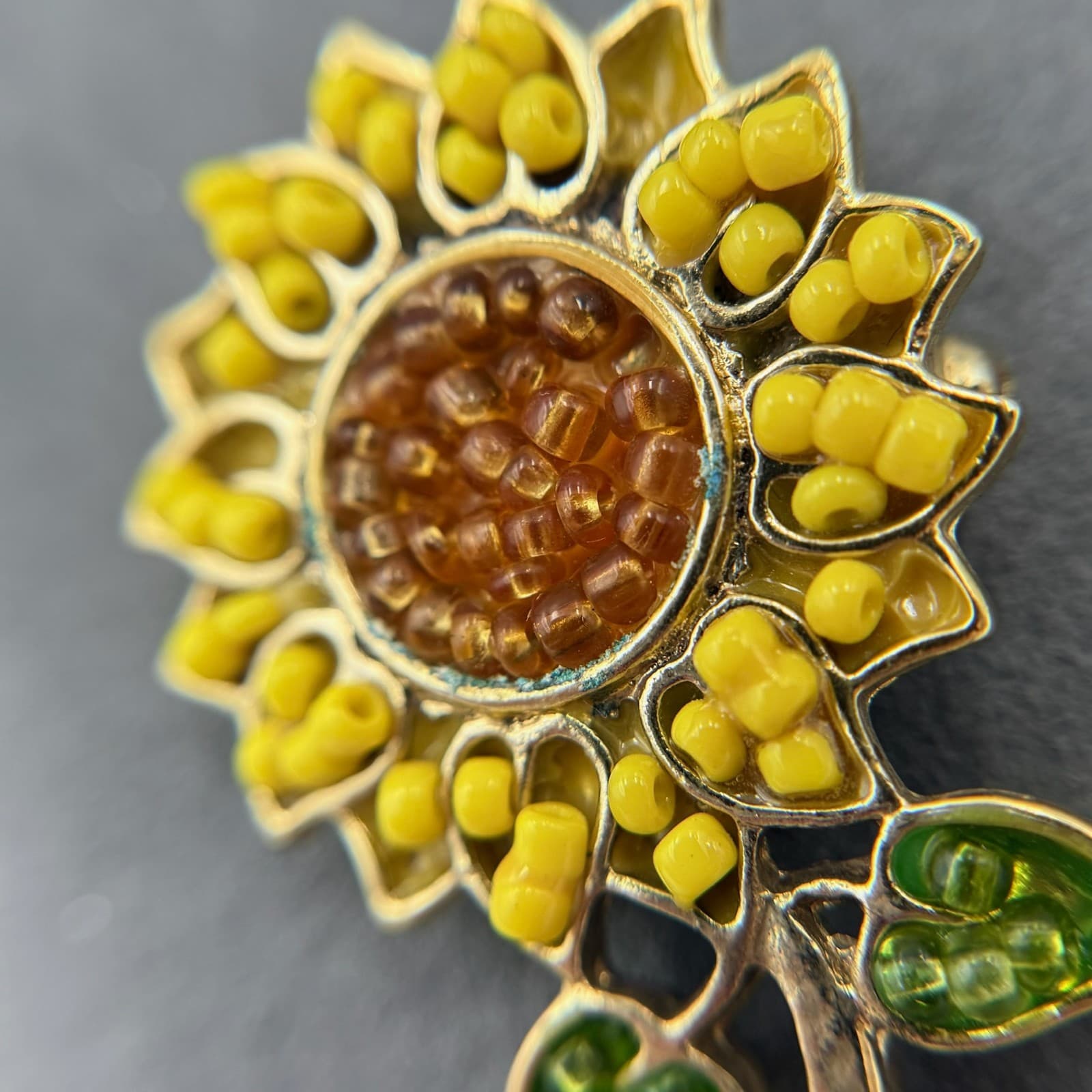 Vintage Alloy Sunflower Gold-Toned Beaded Fashion Decorative Enamel Brooch Pin - Thumbnail 7