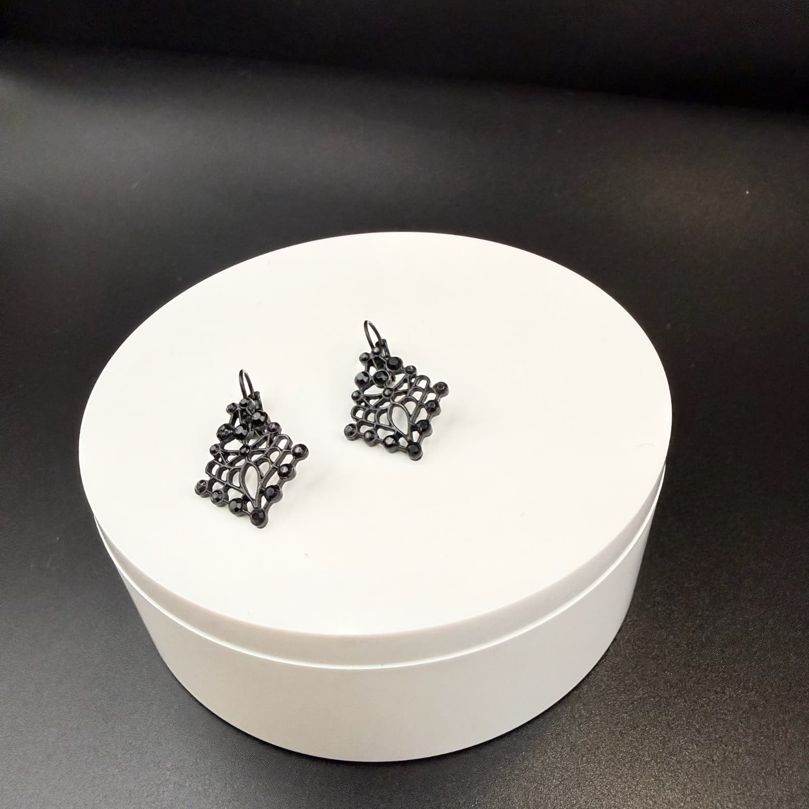 Vintage Contemporary Black Geometric Fashion Deco Style Dangle Post Filigree - Thumbnail 4