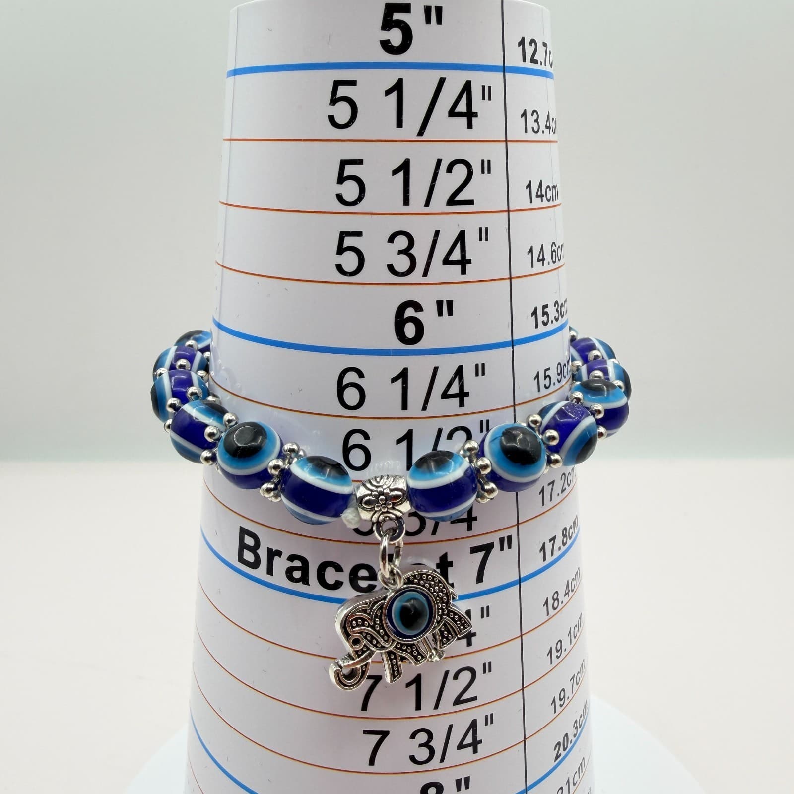 Vintage 90s Silver Tone Evil Eye Beaded Bracelet Elephant Charm Women's Jewelry - Thumbnail 10