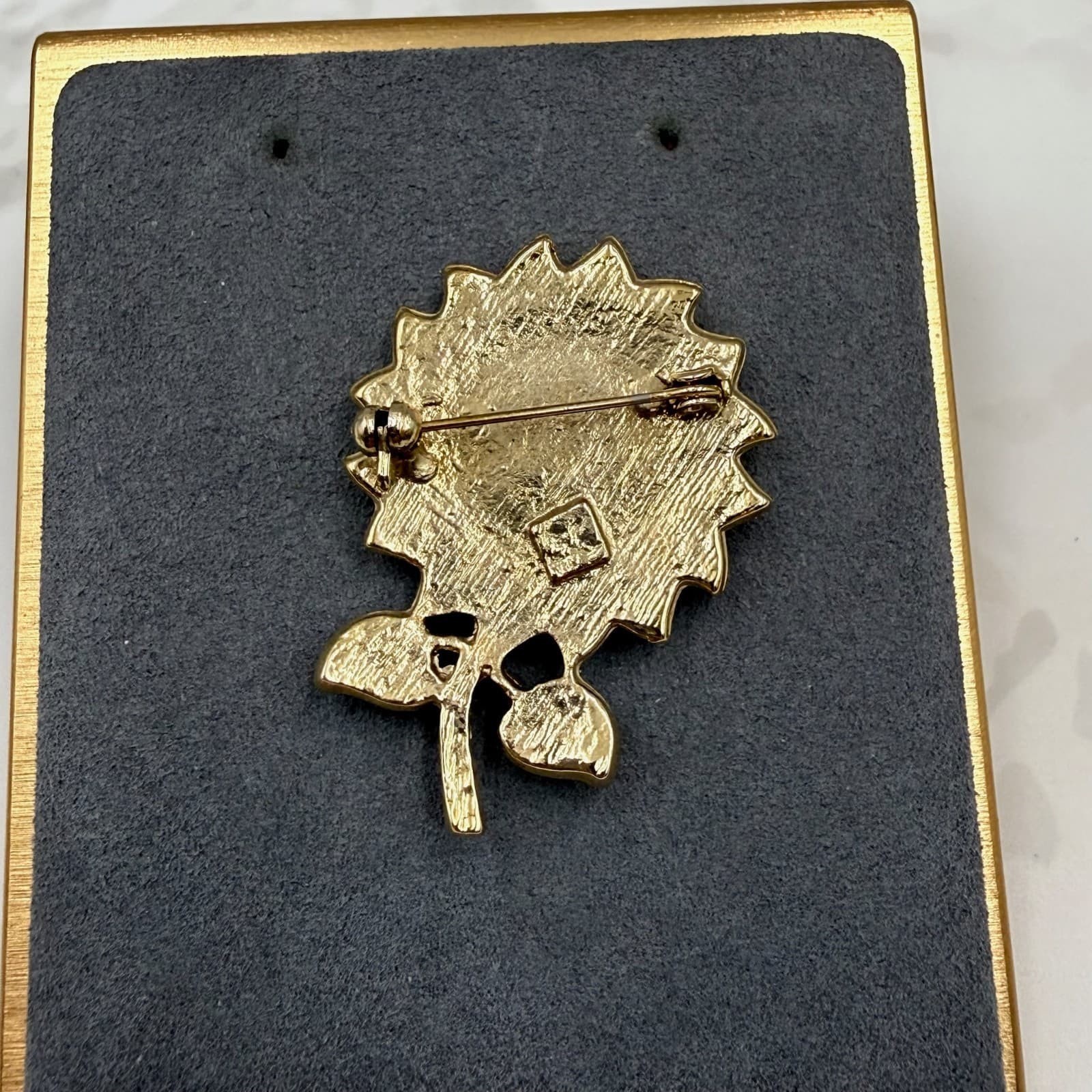 Vintage Alloy Sunflower Gold-Toned Beaded Fashion Decorative Enamel Brooch Pin - Thumbnail 5