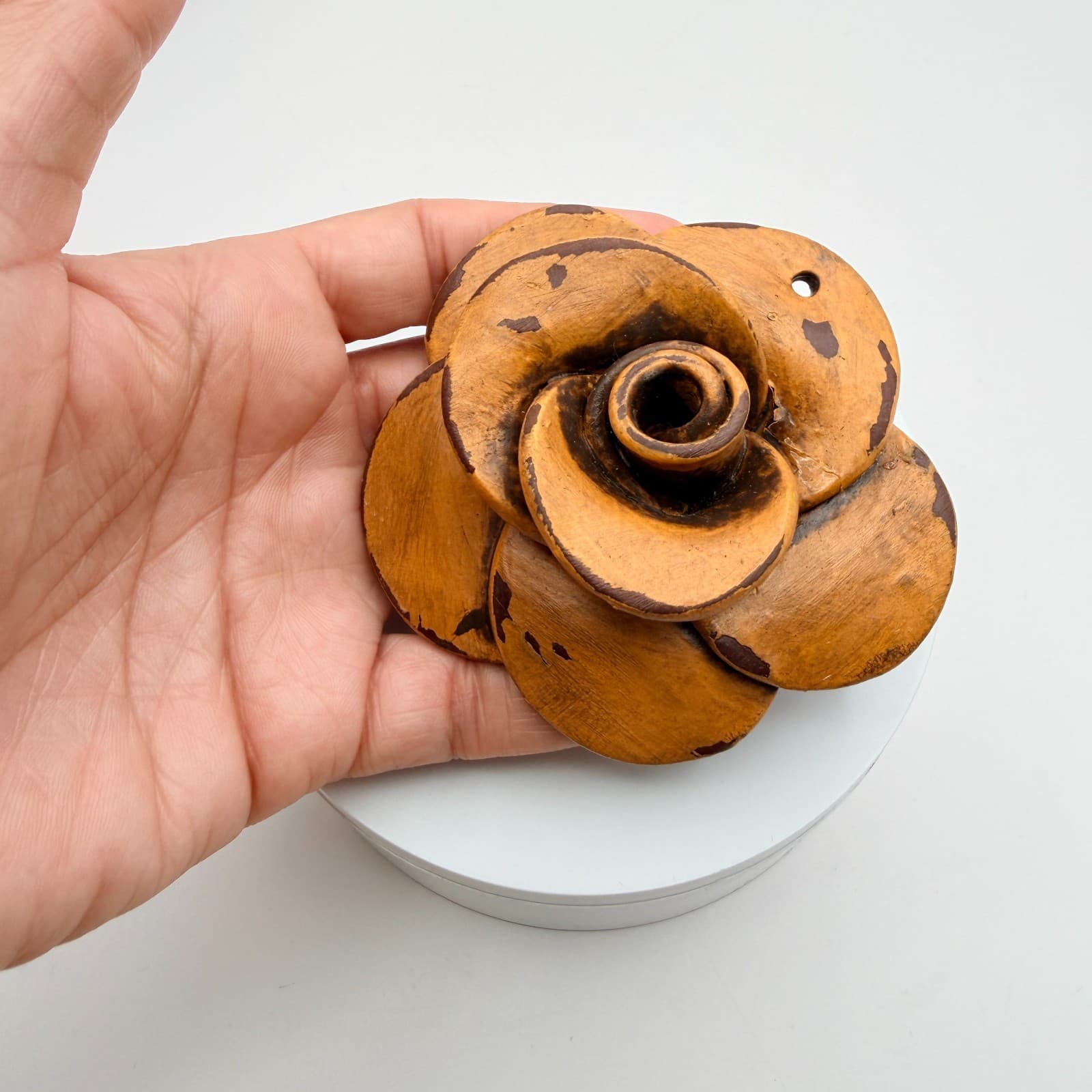 Vintage 90s Handcrafted Rose Pendant Mustard Yellow Women's Classic Jewelry - Thumbnail 6