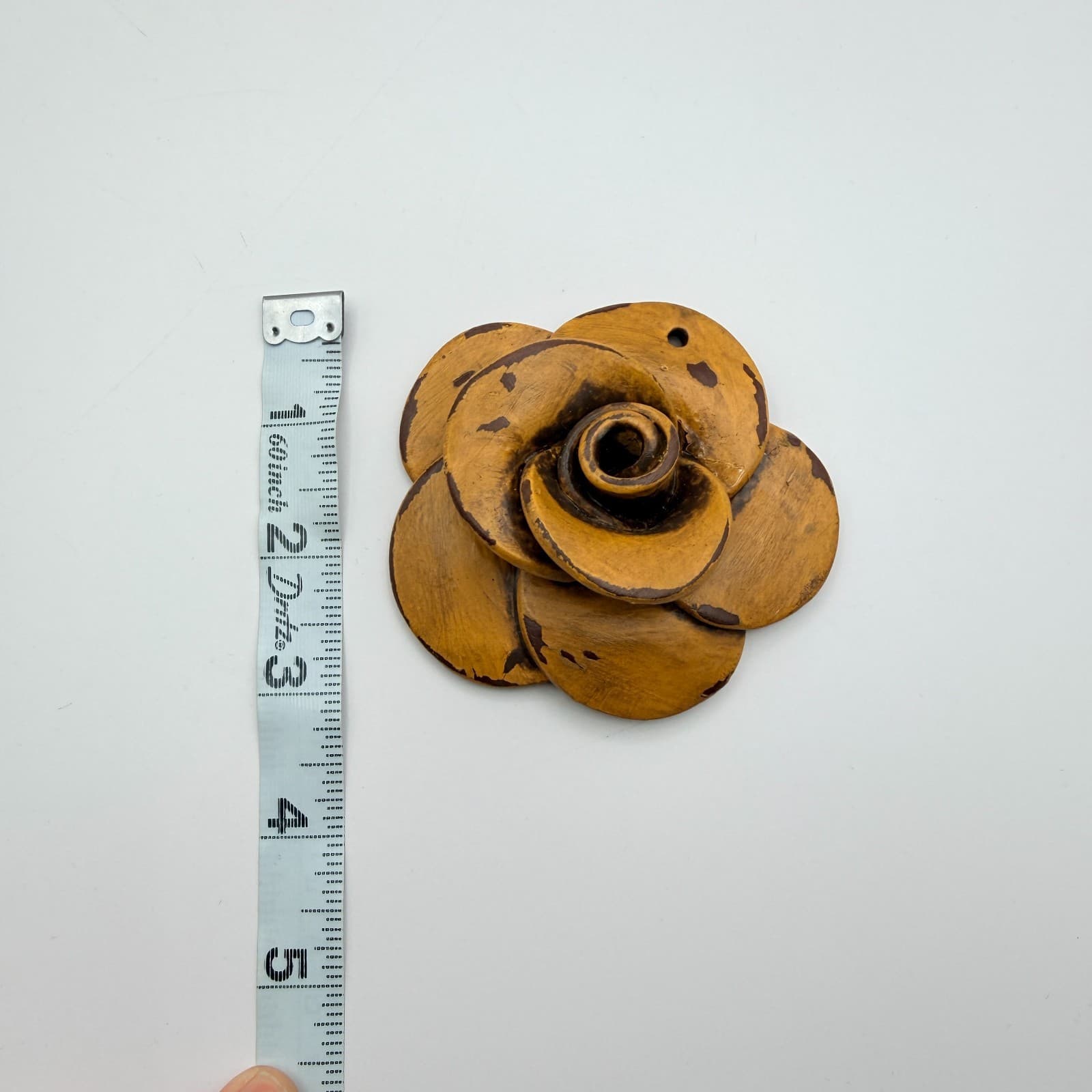 Vintage 90s Handcrafted Rose Pendant Mustard Yellow Women's Classic Jewelry - Thumbnail 7