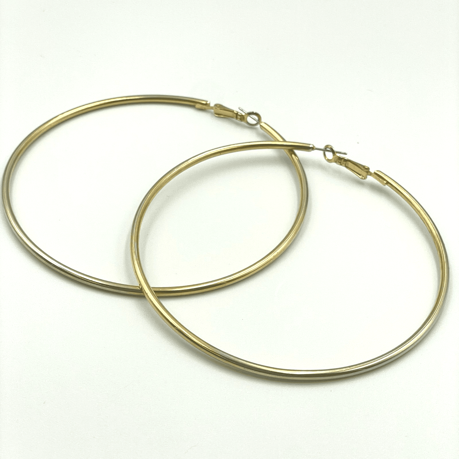 Vintage Huge XL Thin Gold Tone Hoop Earrings 4” Big Statement Fashion Leverback - Image 1