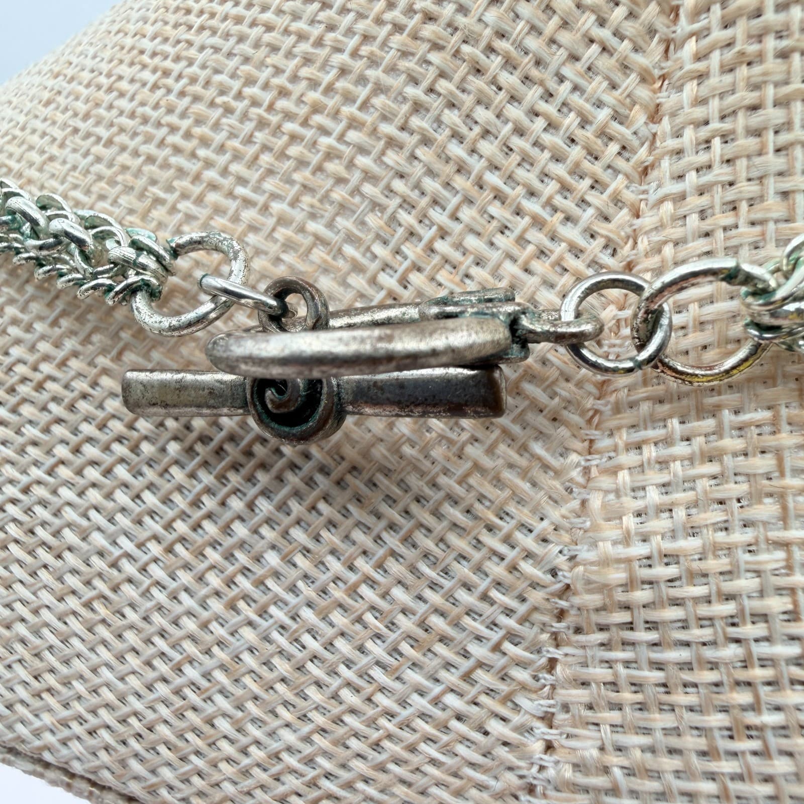 Vintage 90s Silver Tone Blue Pearl Station Circle Link Necklace Boho Fashion - Thumbnail 8