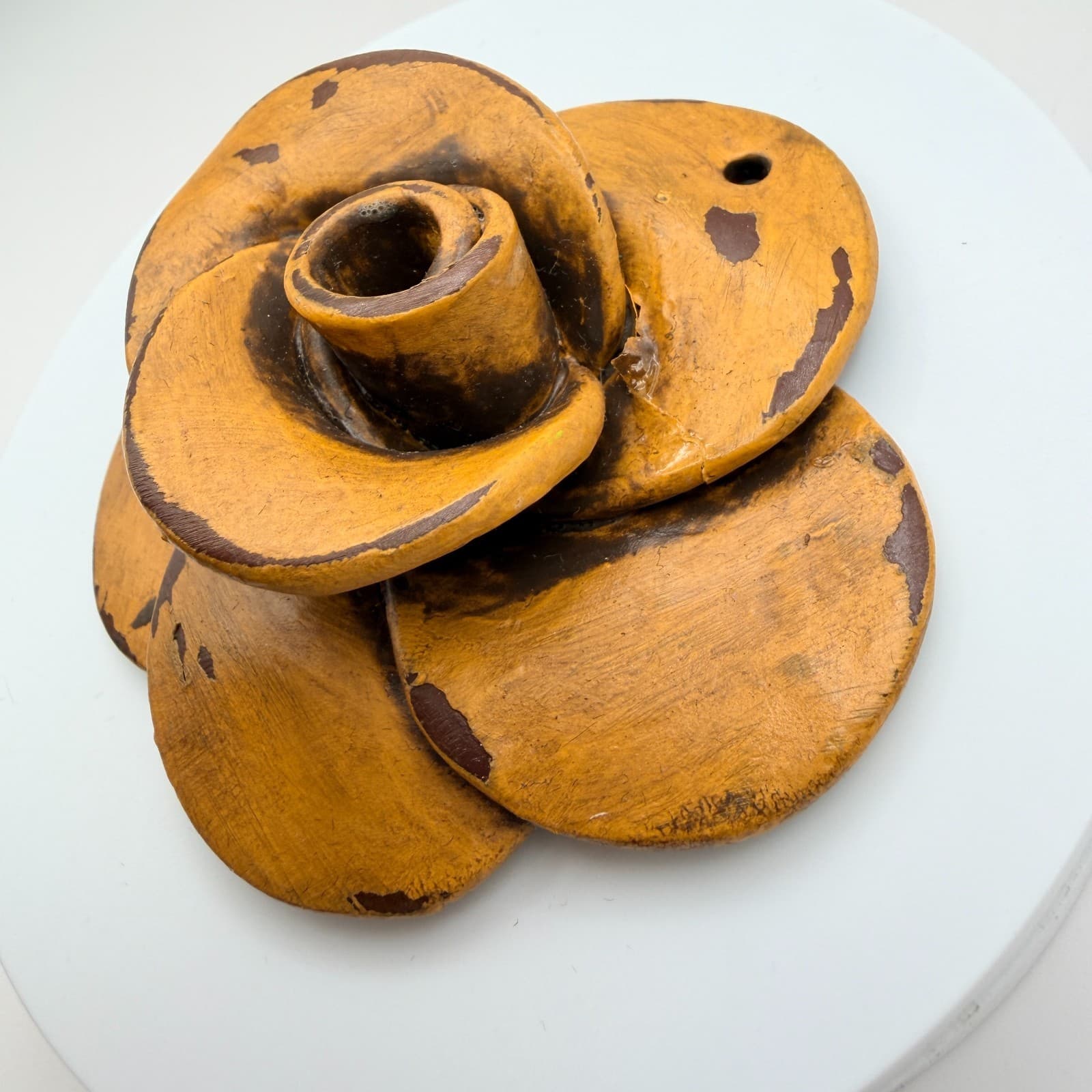 Vintage 90s Handcrafted Rose Pendant Mustard Yellow Women's Classic Jewelry - Thumbnail 5