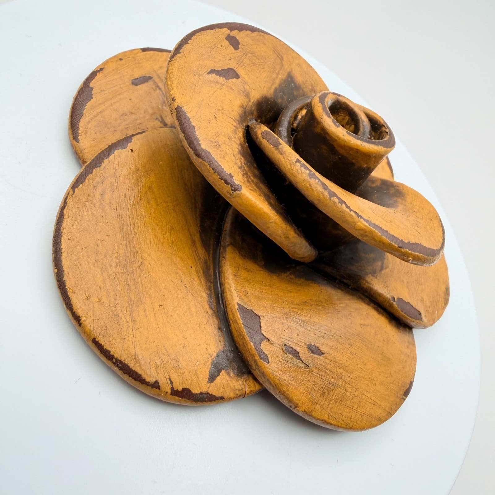 Vintage 90s Handcrafted Rose Pendant Mustard Yellow Women's Classic Jewelry - Thumbnail 4