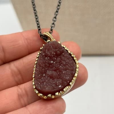 Vintage Layered Necklace Druzy Teardrop Pendant Arrowhead Charm Black Chain Boho - Thumbnail 5