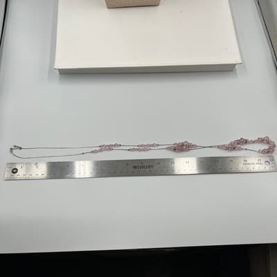 Vintage Pink Faceted Beads Necklace Long Station Chain Rhinestone Spacers Dainty - Thumbnail 6