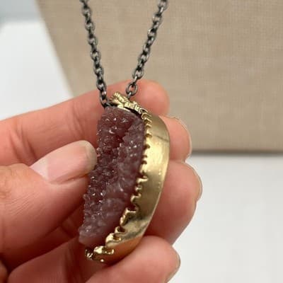 Vintage Layered Necklace Druzy Teardrop Pendant Arrowhead Charm Black Chain Boho - Thumbnail 10