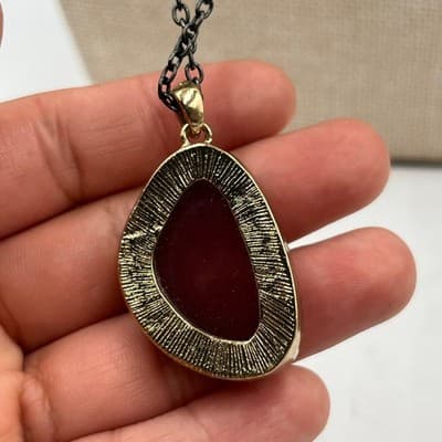 Vintage Layered Necklace Druzy Teardrop Pendant Arrowhead Charm Black Chain Boho - Thumbnail 4