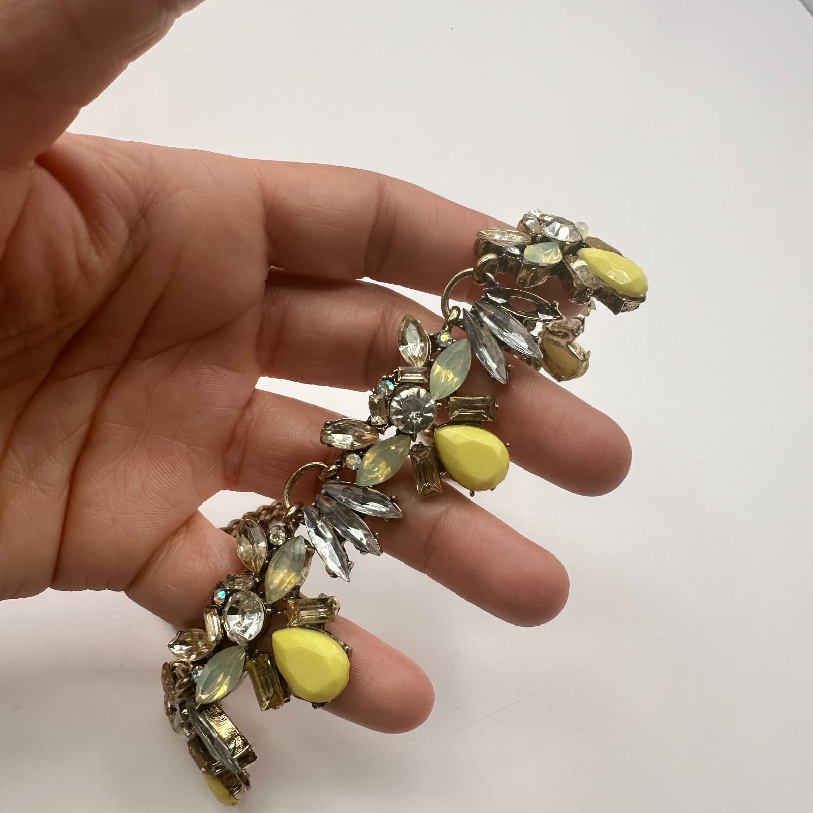 Vintage 80s Bohemian Yellow Gemstone Statement Bib Necklace Gold Tone Jewelry - Thumbnail 6