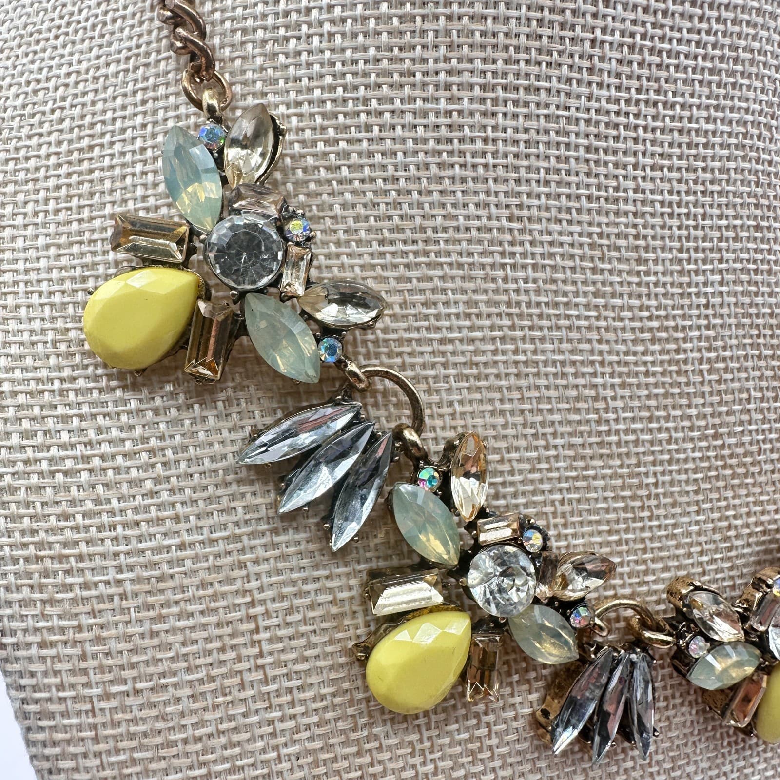 Vintage 80s Bohemian Yellow Gemstone Statement Bib Necklace Gold Tone Jewelry - Thumbnail 2