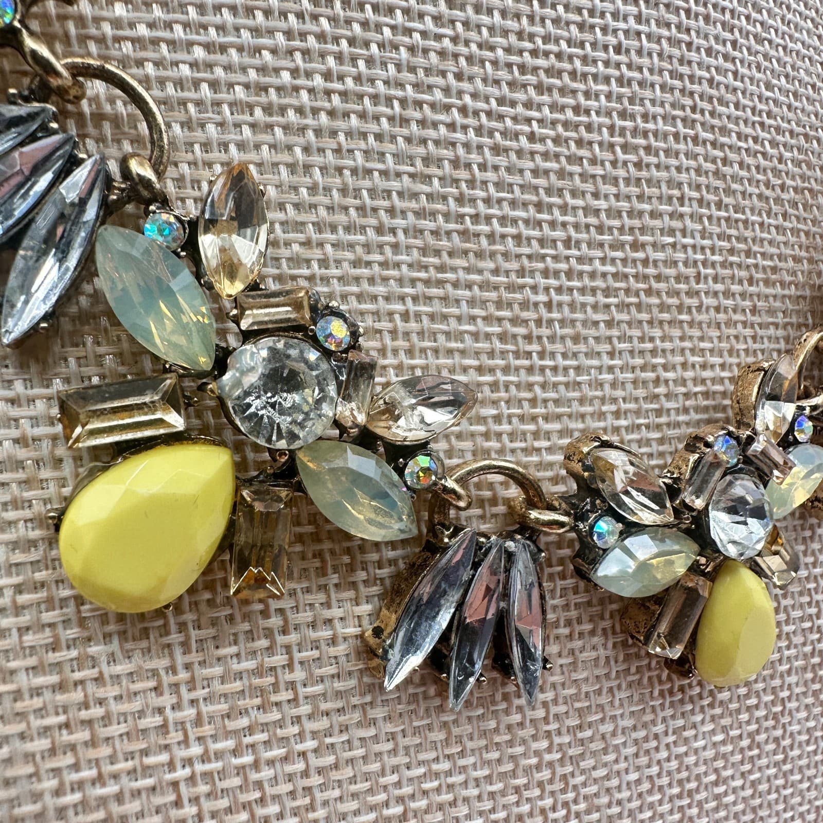 Vintage 80s Bohemian Yellow Gemstone Statement Bib Necklace Gold Tone Jewelry - Thumbnail 3