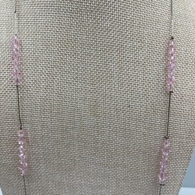 Vintage Pink Faceted Beads Necklace Long Station Chain Rhinestone Spacers Dainty - Thumbnail 3