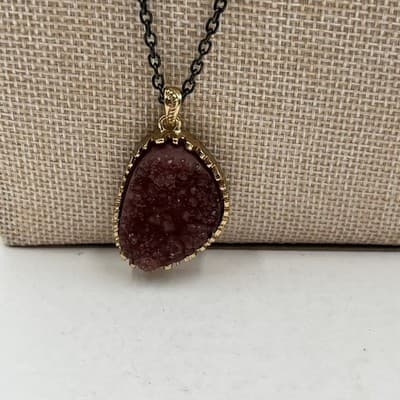Vintage Layered Necklace Druzy Teardrop Pendant Arrowhead Charm Black Chain Boho - Thumbnail 3